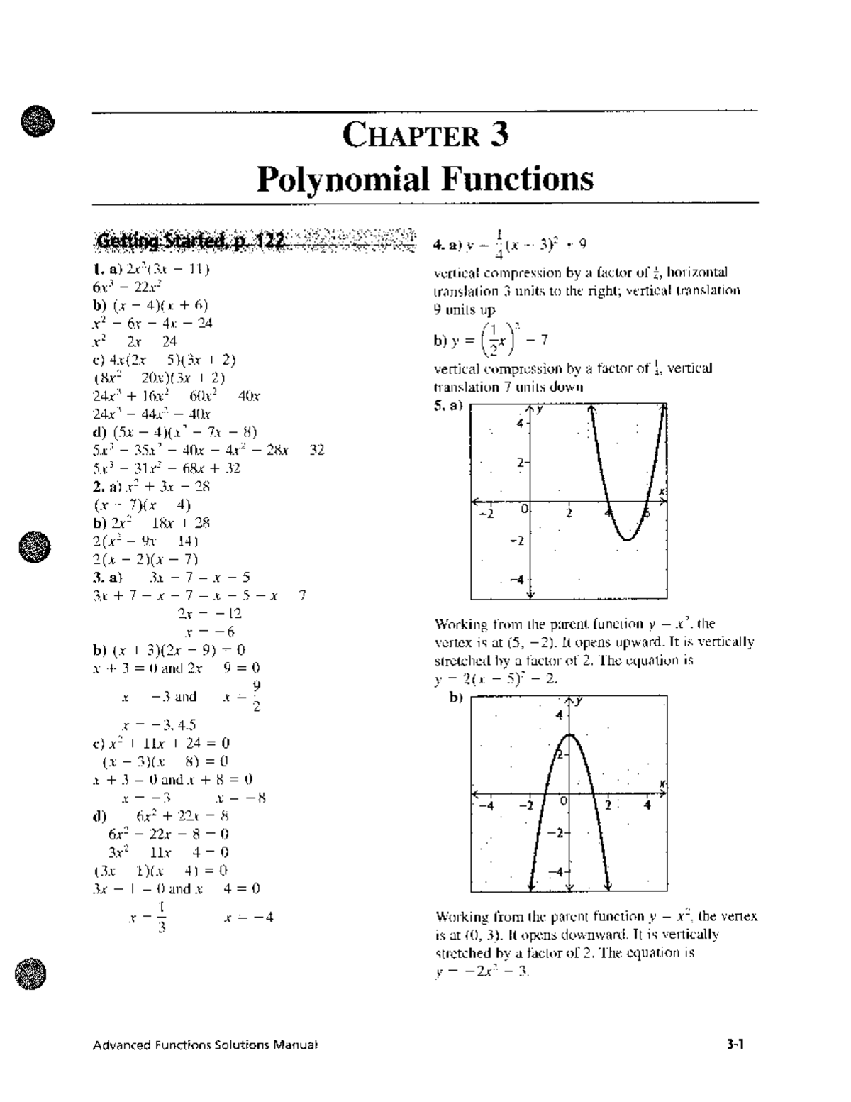 Chapter 3: Polynomial Functions Solutions Manual (Advanced Functions ...