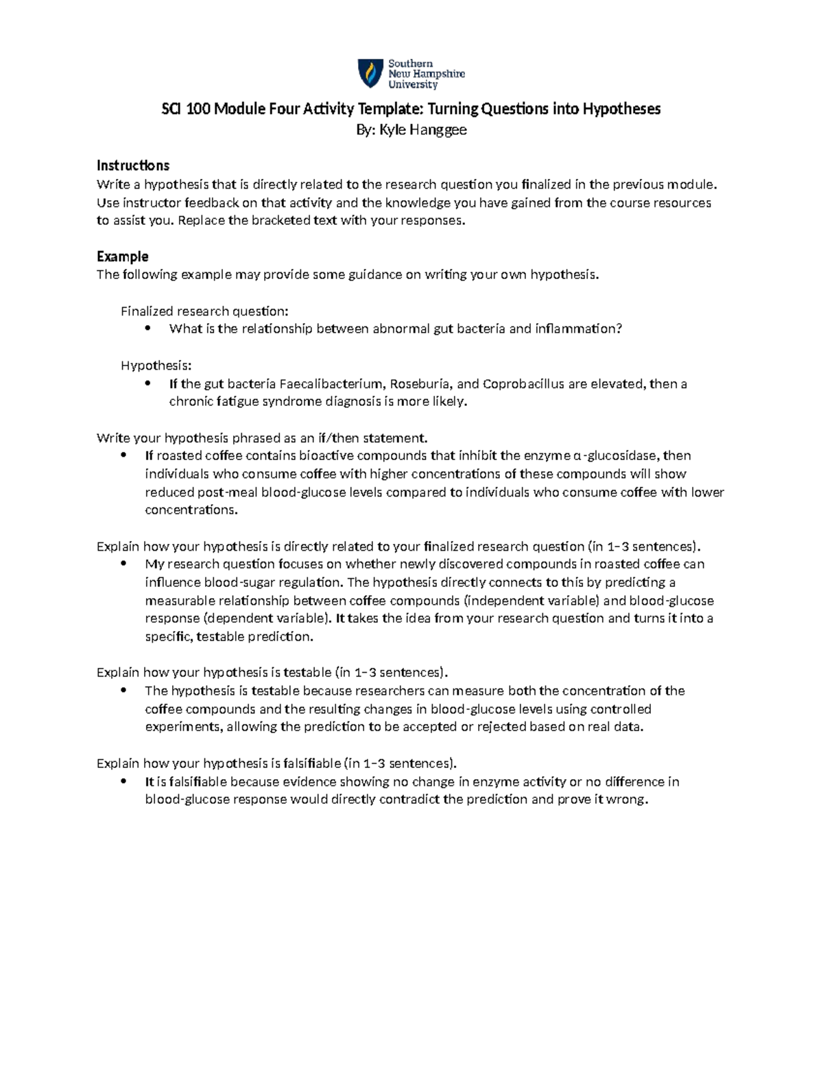 SCI 100 Module 4 Activity: Formulating Hypotheses from Research ...