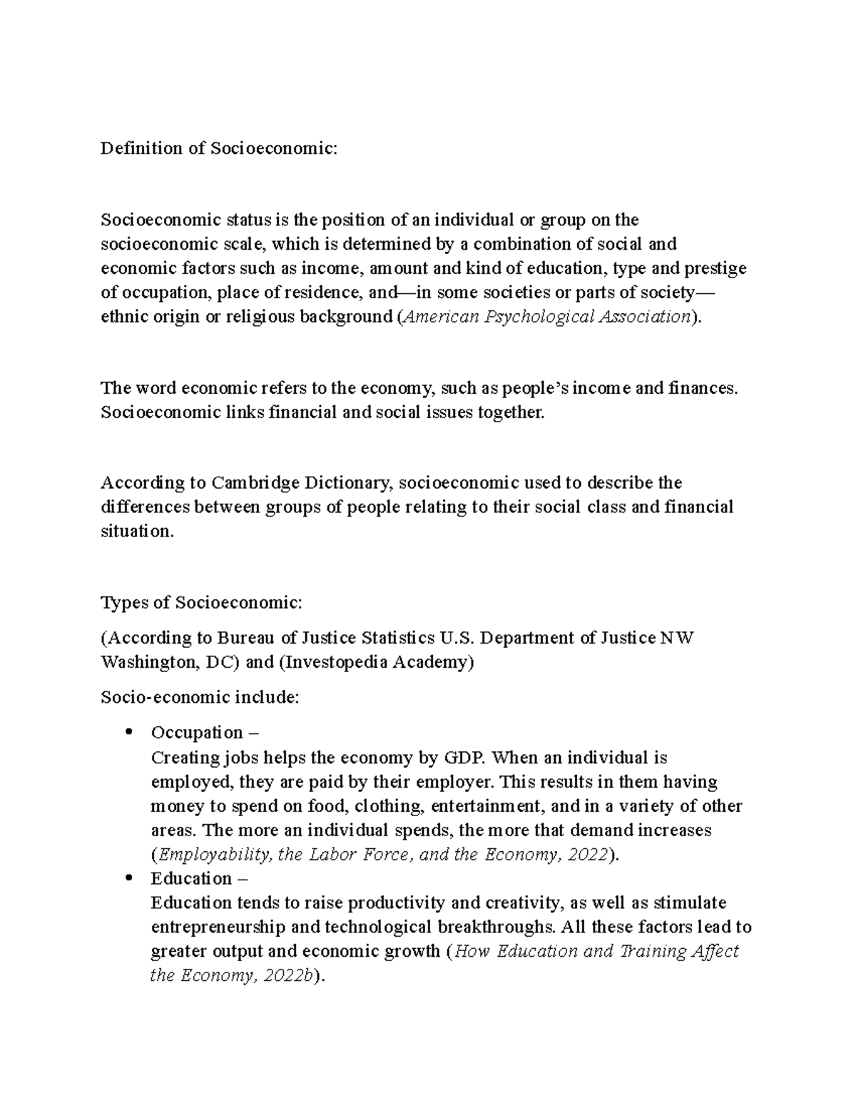 SOC101: Exploring the Definition and Implications of Socioeconomic ...