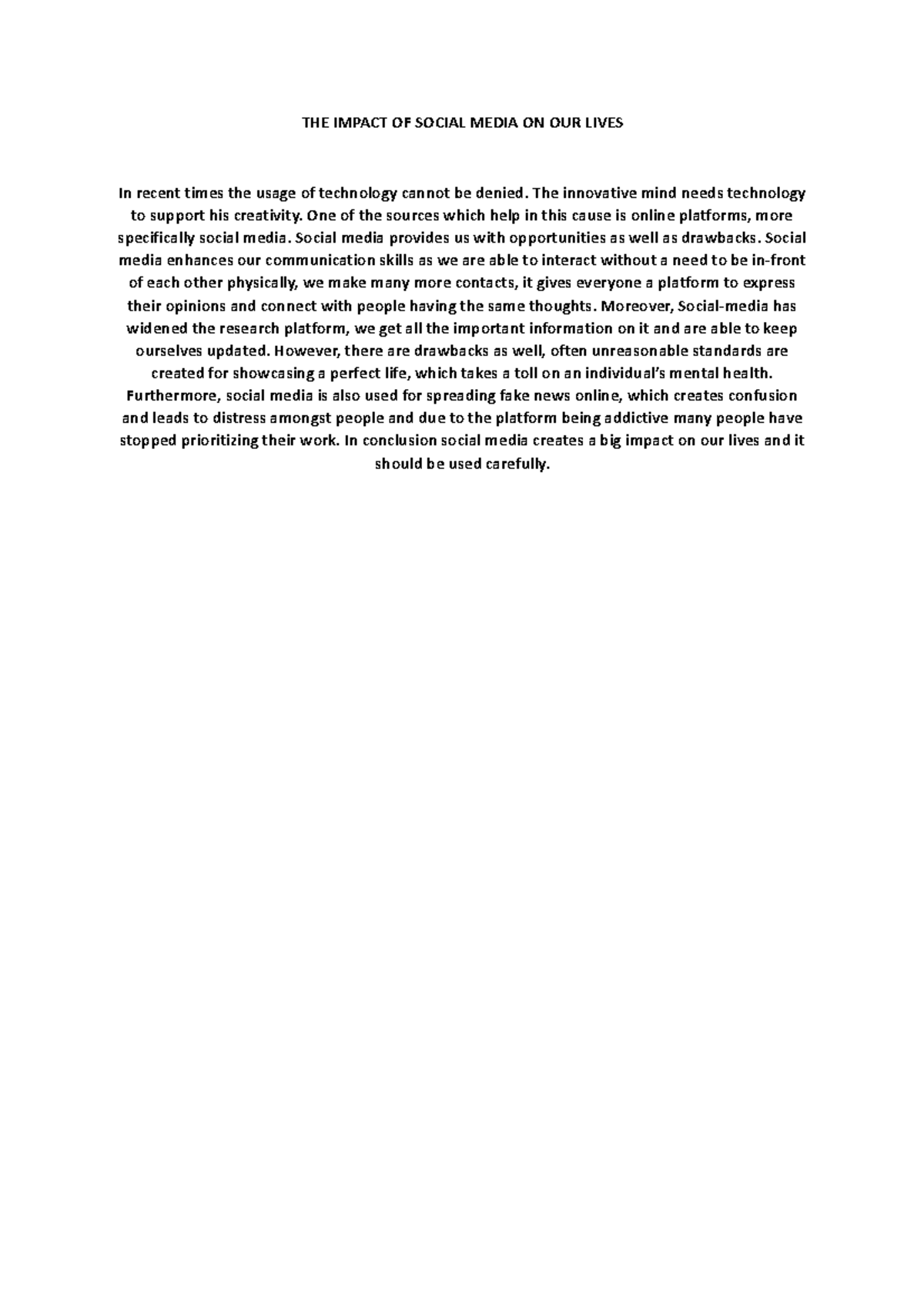 ENG 101: The Impact of Social Media on Our Lives - Assignment - Studocu