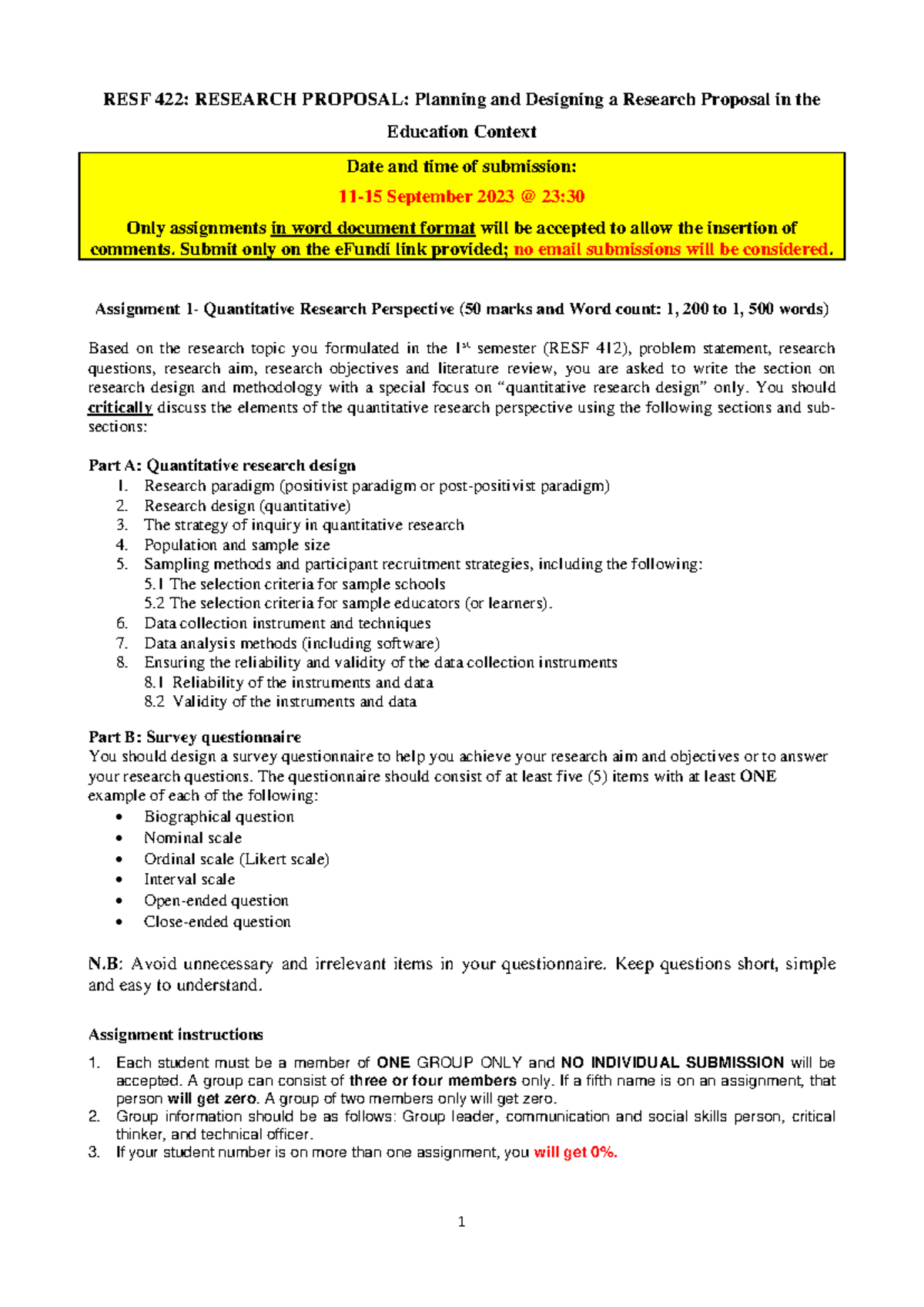 RESF 422 - Assignment 1: Quantitative Research Proposal Guidelines ...