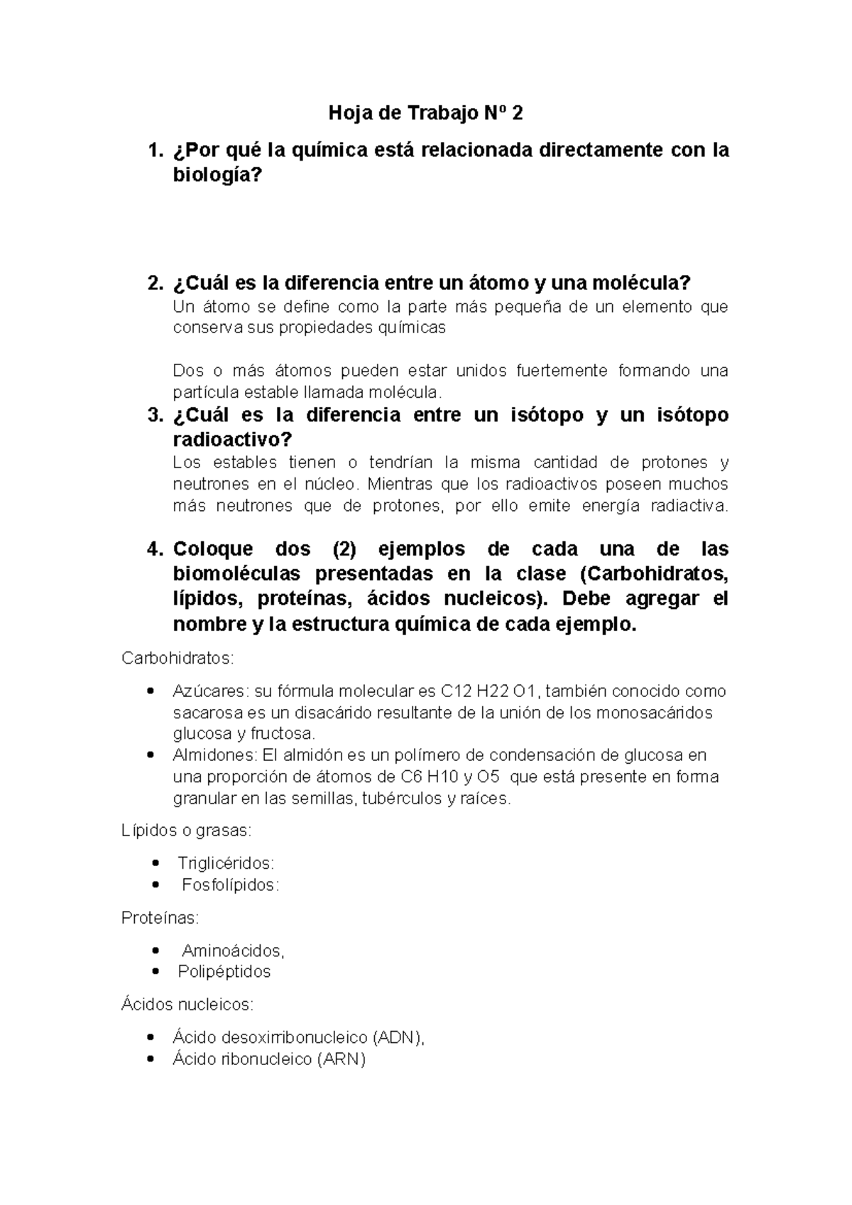 Hoja de Trabajo Nº 2 - Química y Biología: Conceptos Clave y Ejemplos -  Studocu, image size:1200x1696