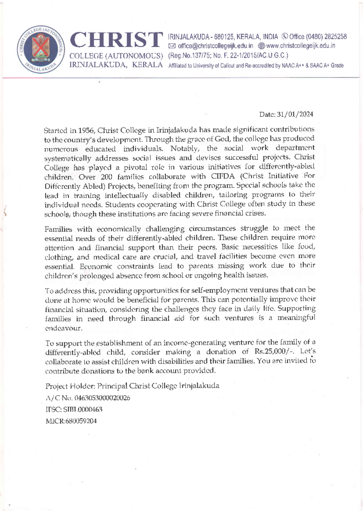 Cifda Letter English 0001 - CHRIST COLLEGE (AUTONOMOUS) IRINJALAKUDA ...