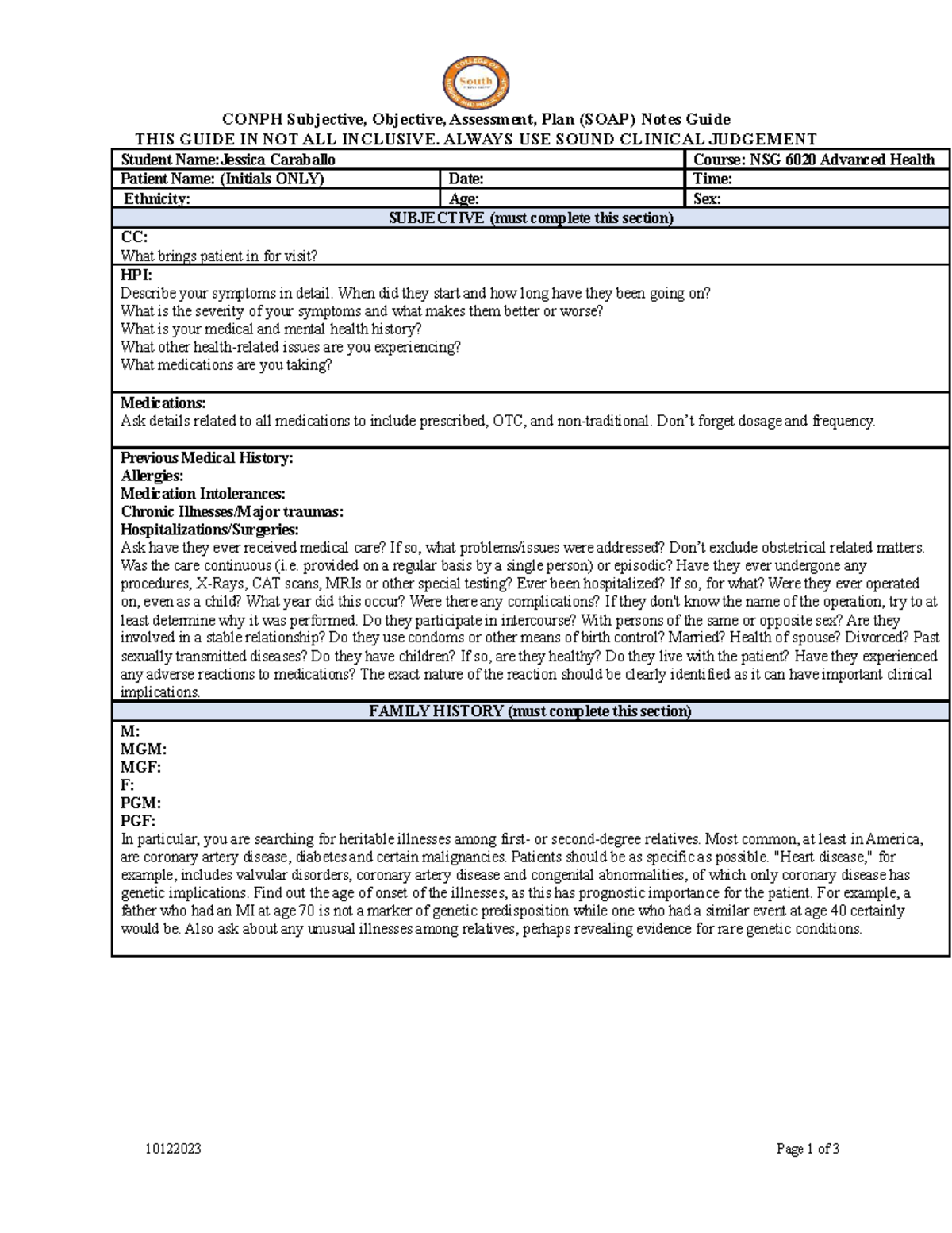 NSG 6020 SOAP Notes Guide: Subjective, Objective, Assessment, Plan ...