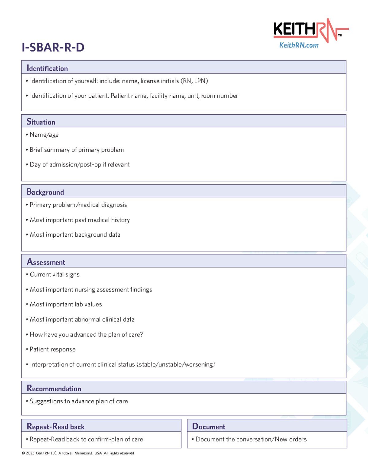 SBAR Resource Guide for RN - I-SBAR-R-D Framework - Studocu