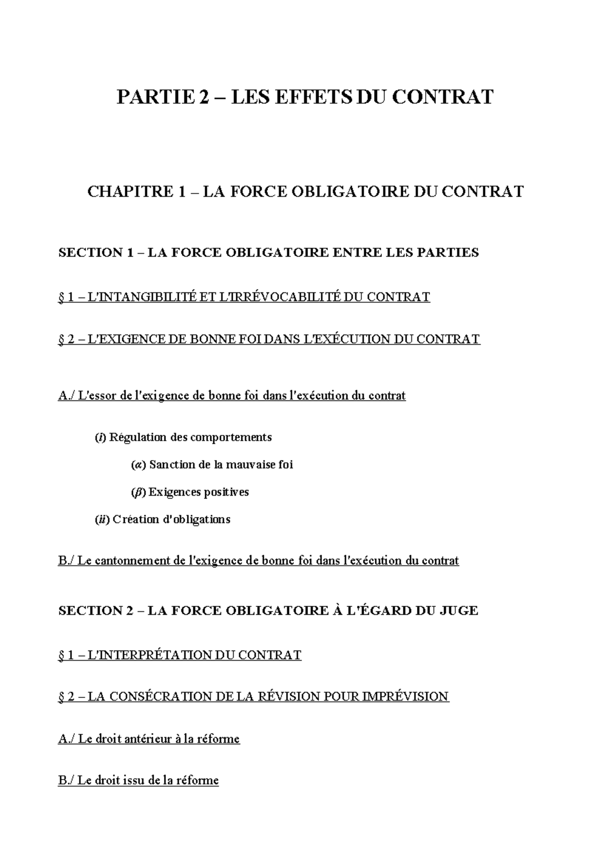 Plan du cours - Partie 2 - Droit Pénal: Effets du Contrat - Studocu