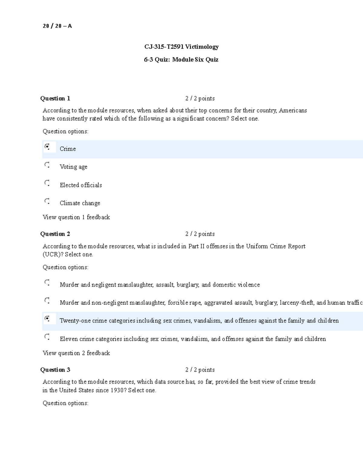 CJ315 - Module Six Quiz: Understanding Victimology Concepts - Studocu