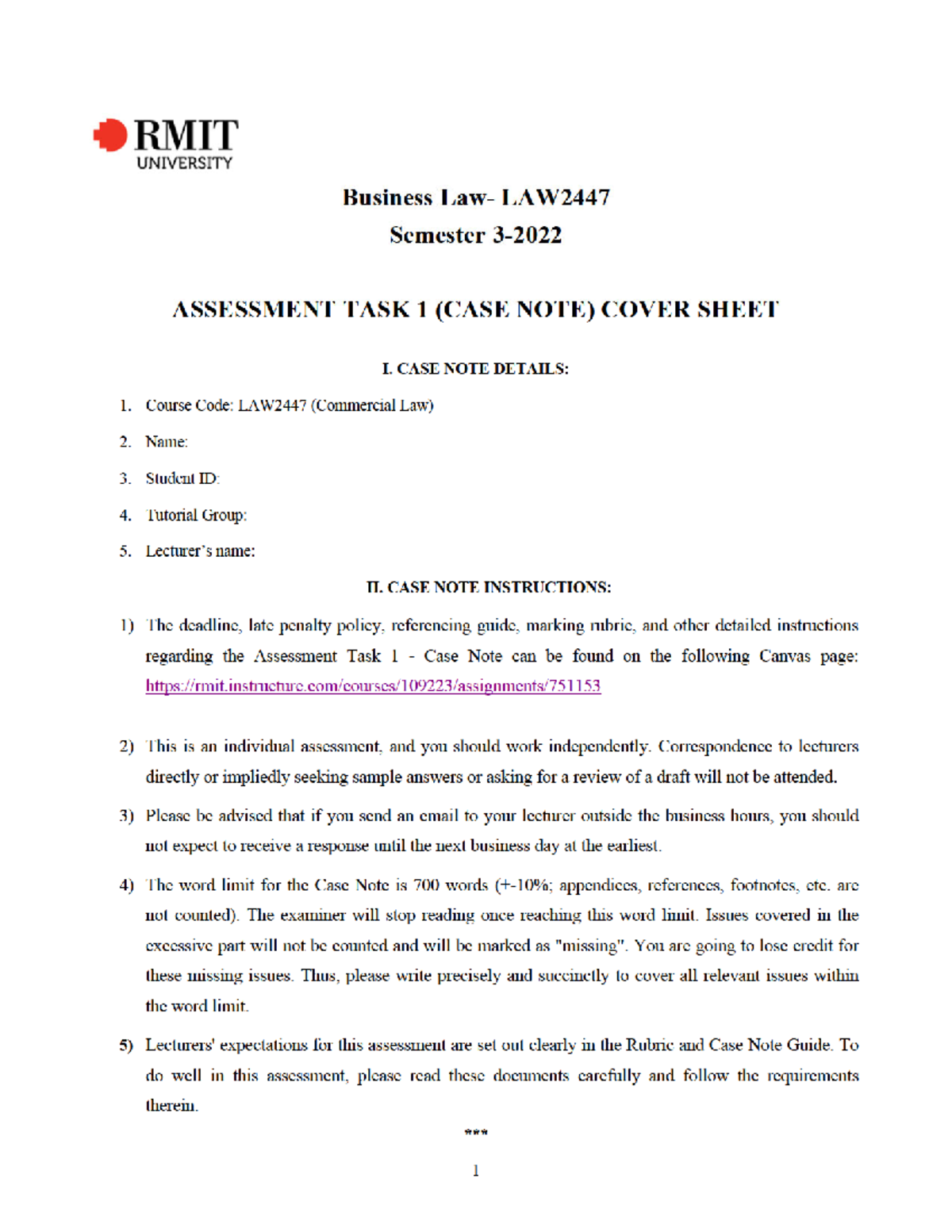 Case Note Question Sem 3-2022 [Official Verson] - Quantiative Analysis ...