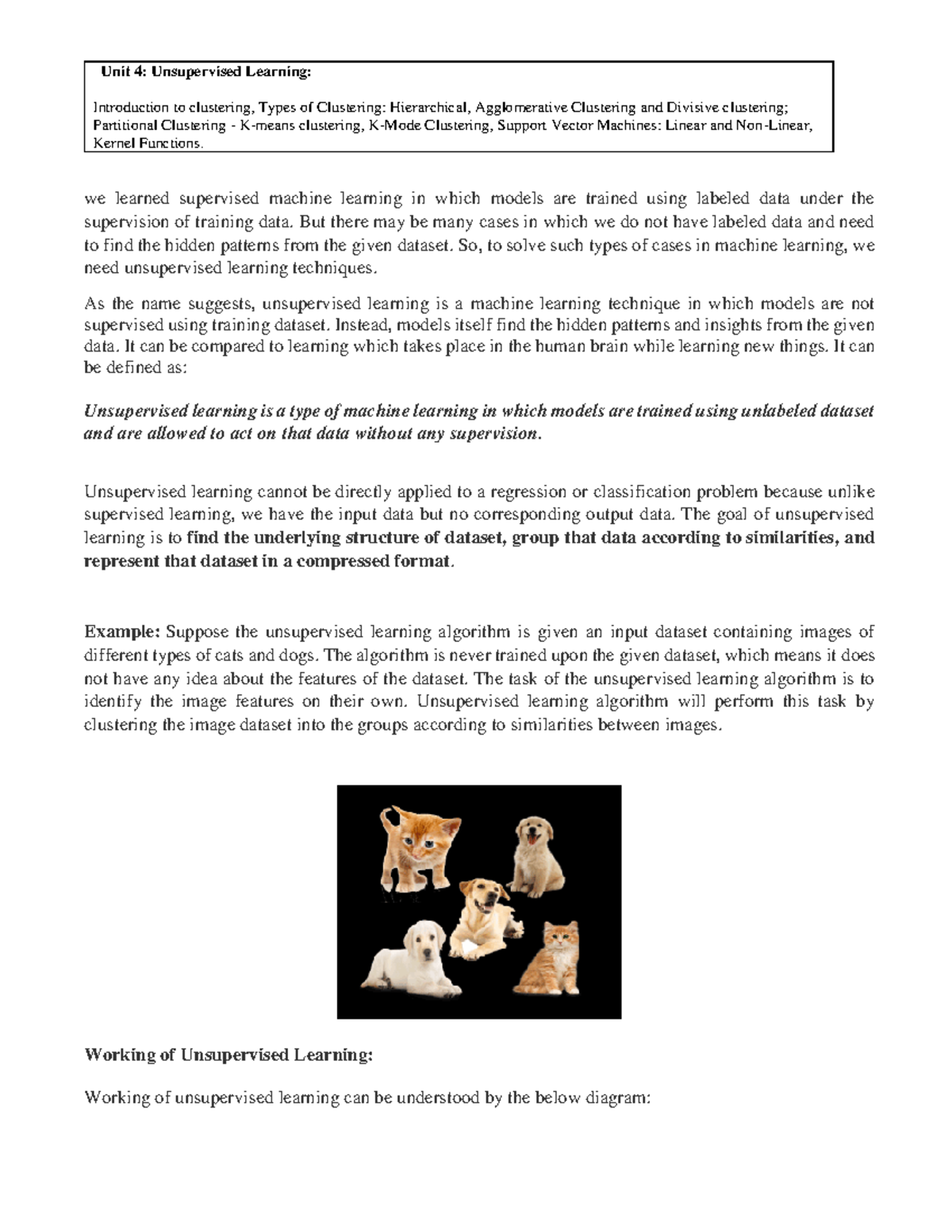 Unit 4 notes - ML machine Learning - we learned supervised machine ...
