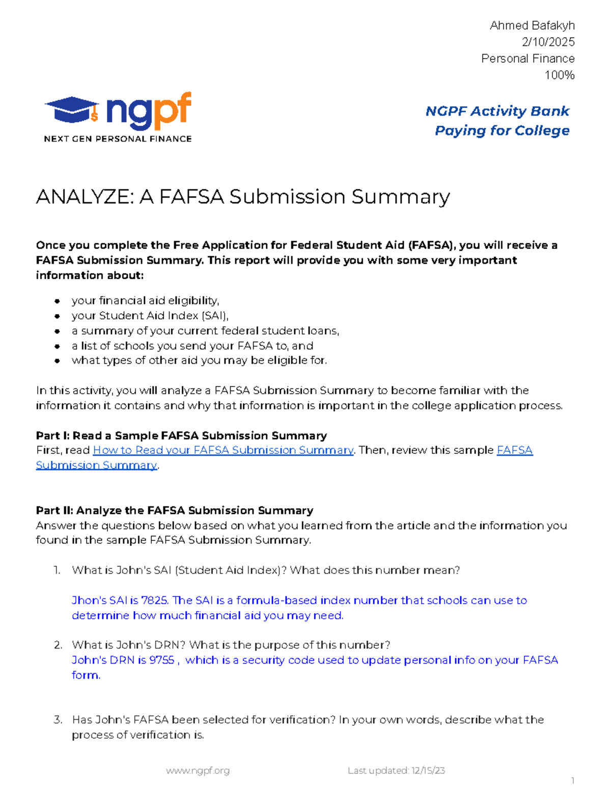 PF Analyze: FAFSA Submission Summary Insights for Personal Finance ...