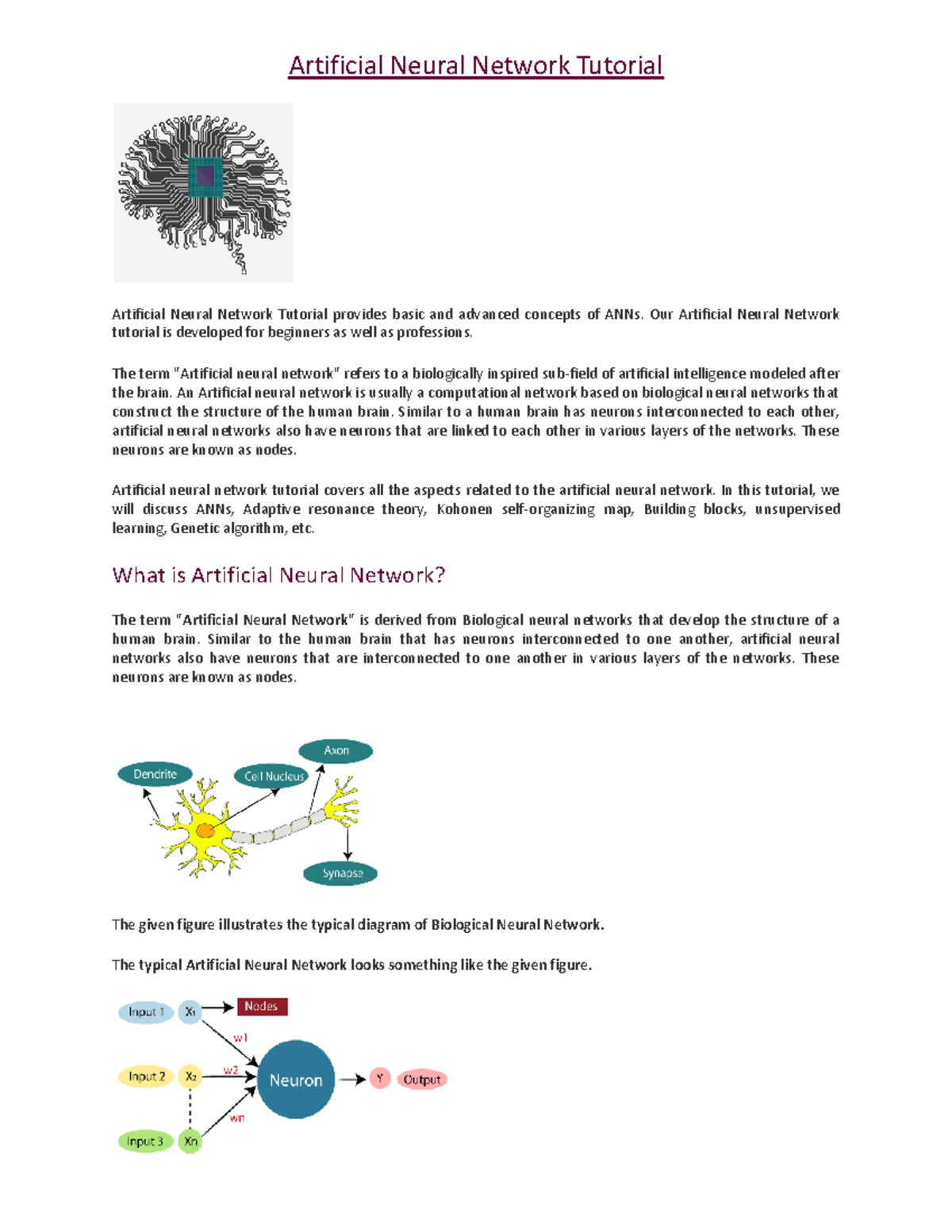 Artificial Neural Network: Unit 1 Overview and Key Concepts - Studocu