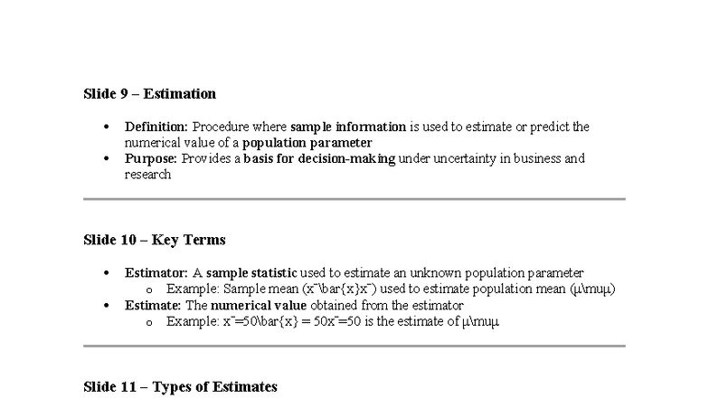 Estimation 2 - Lecture Notes on Estimators and Their Properties - Studocu