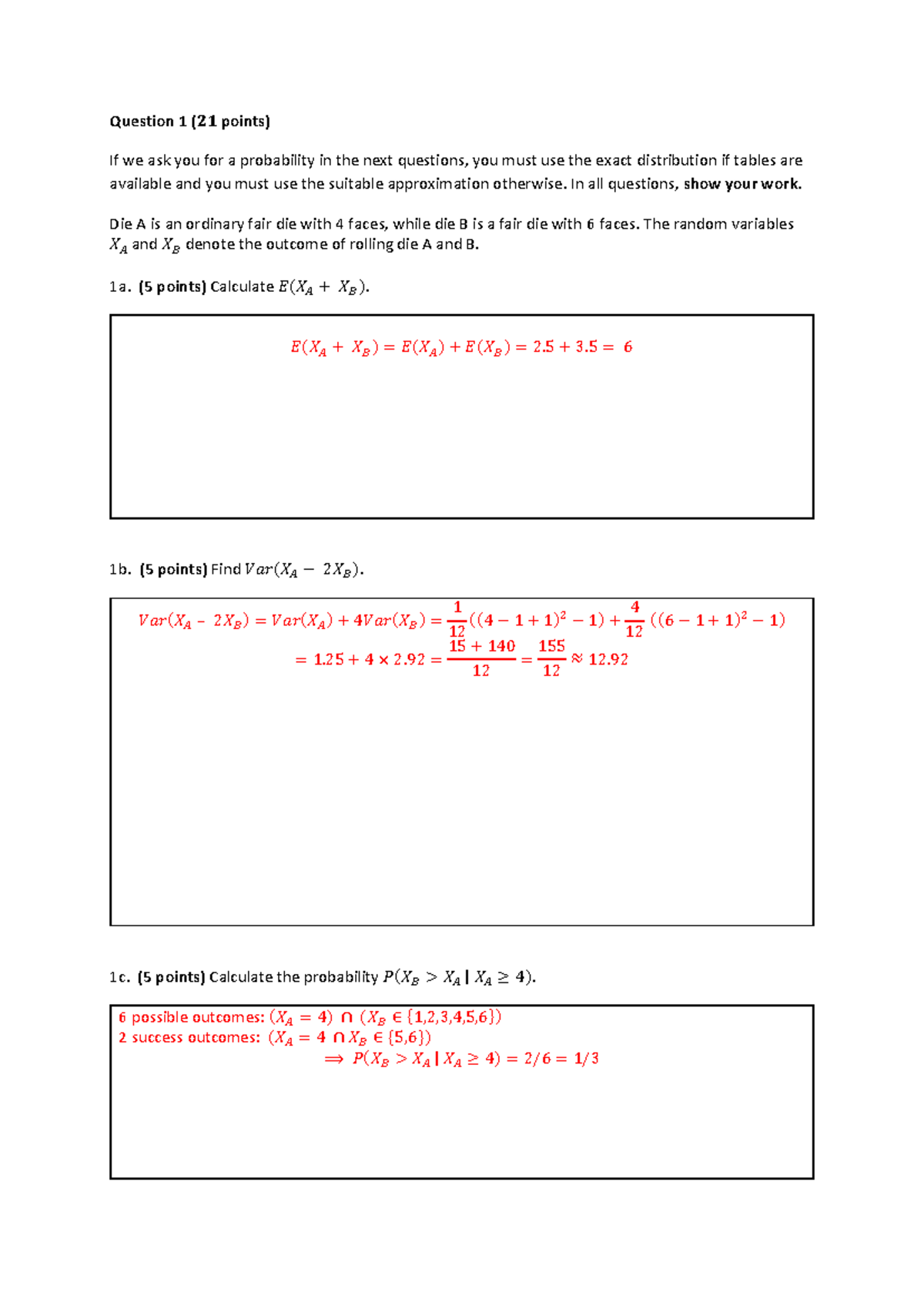 Final Exam Resit - Solutions to Probability and Statistics Questions ...