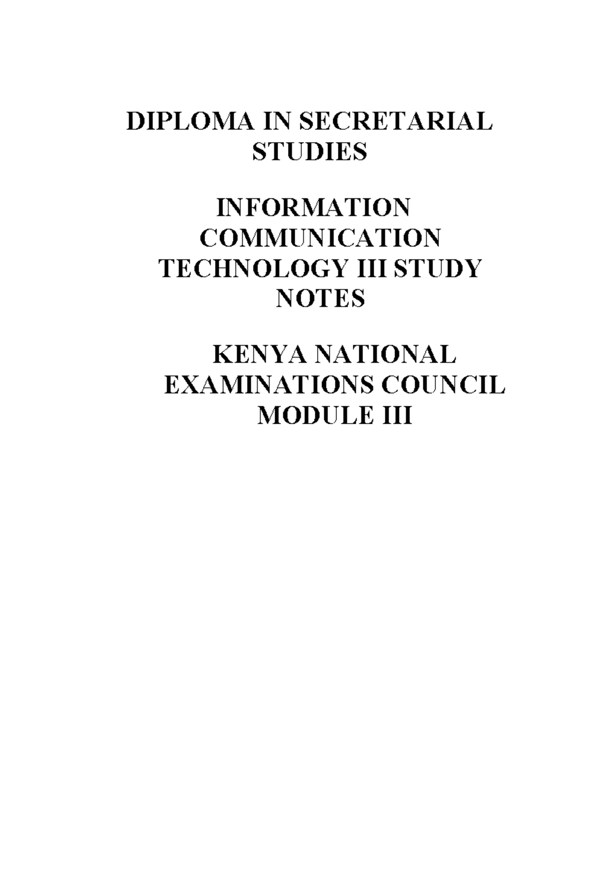 DIPLOMA IN SECRETARIAL STUDIES ICT III STUDY NOTES ON COMPUTER NETWORKS ...