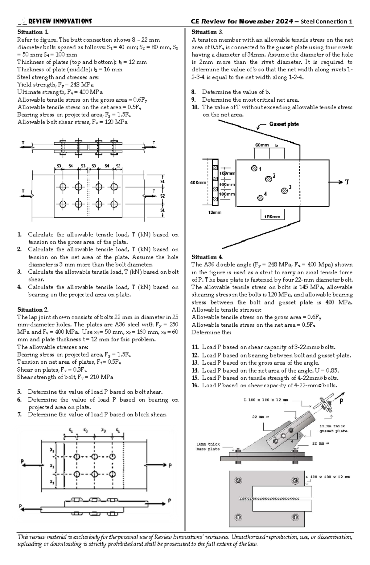 CE Review for November 2024: Steel Connection Situations Analysis - Studocu