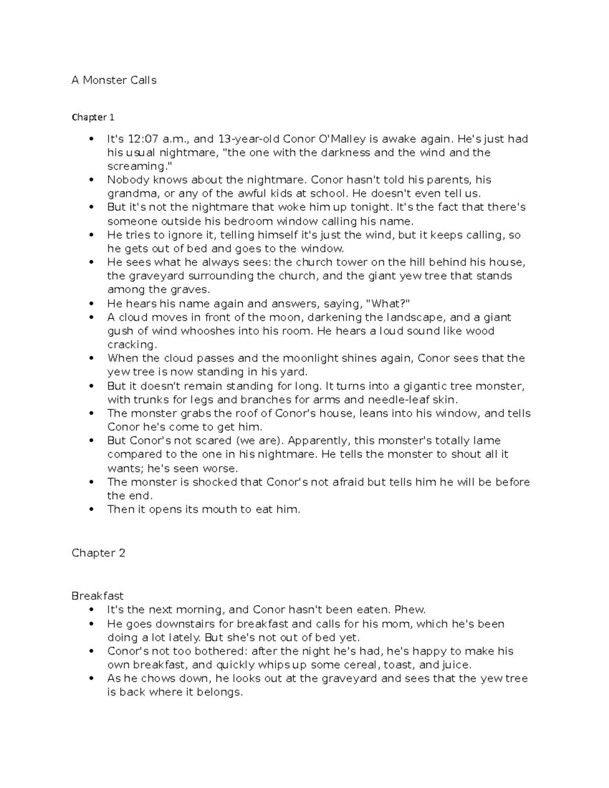 A Monster Calls: Chapter Summaries and Analysis (ENG 101) - Studocu