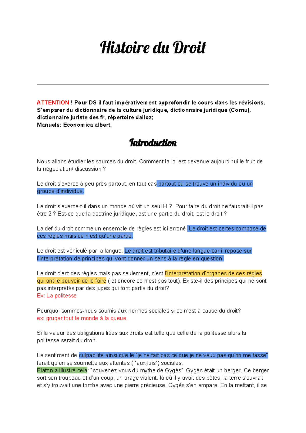 Histoire du Droit : Révisions et Sources pour le DS en Droit - Studocu