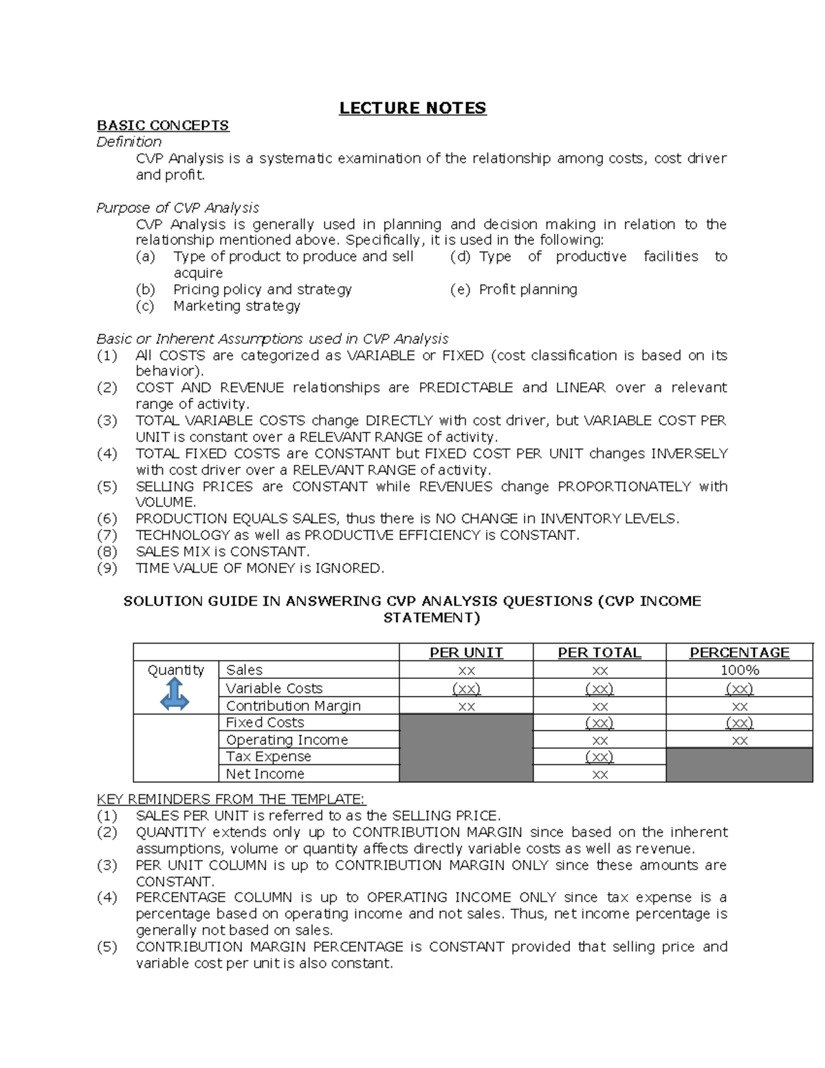 CVP Analysis Lecture Notes for Effective Decision-Making - Studocu