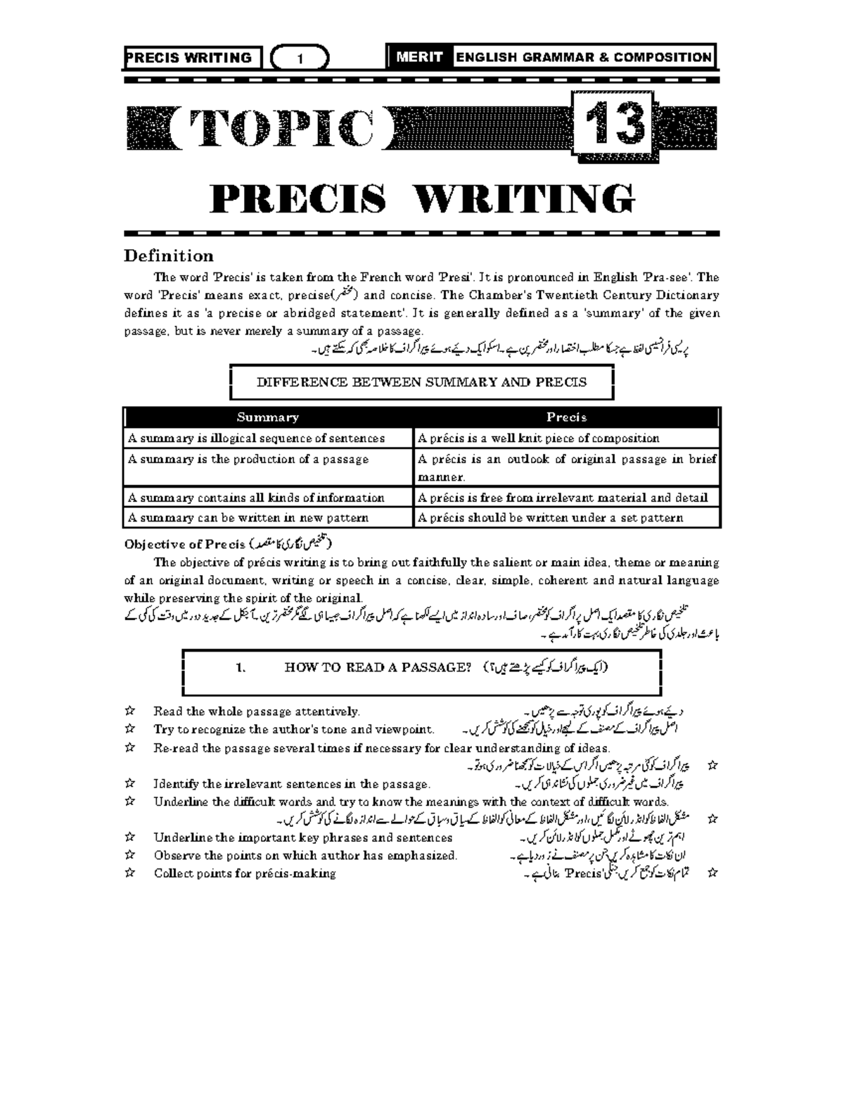 7 Precis Writing - None - PRECIS WRITING Definition The word 'Precis ...