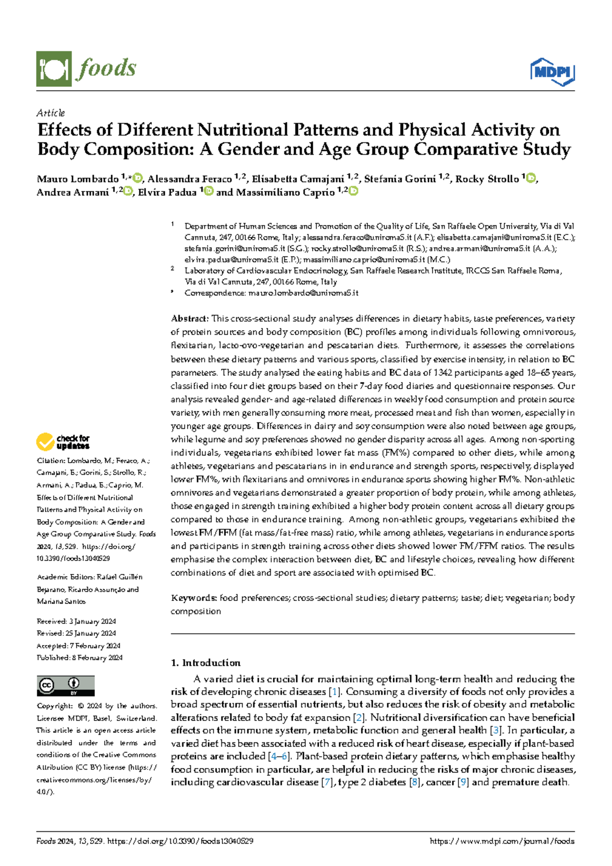 Foods 13 00529 v2 - Body Composition & Nutrition Patterns Study - Studocu