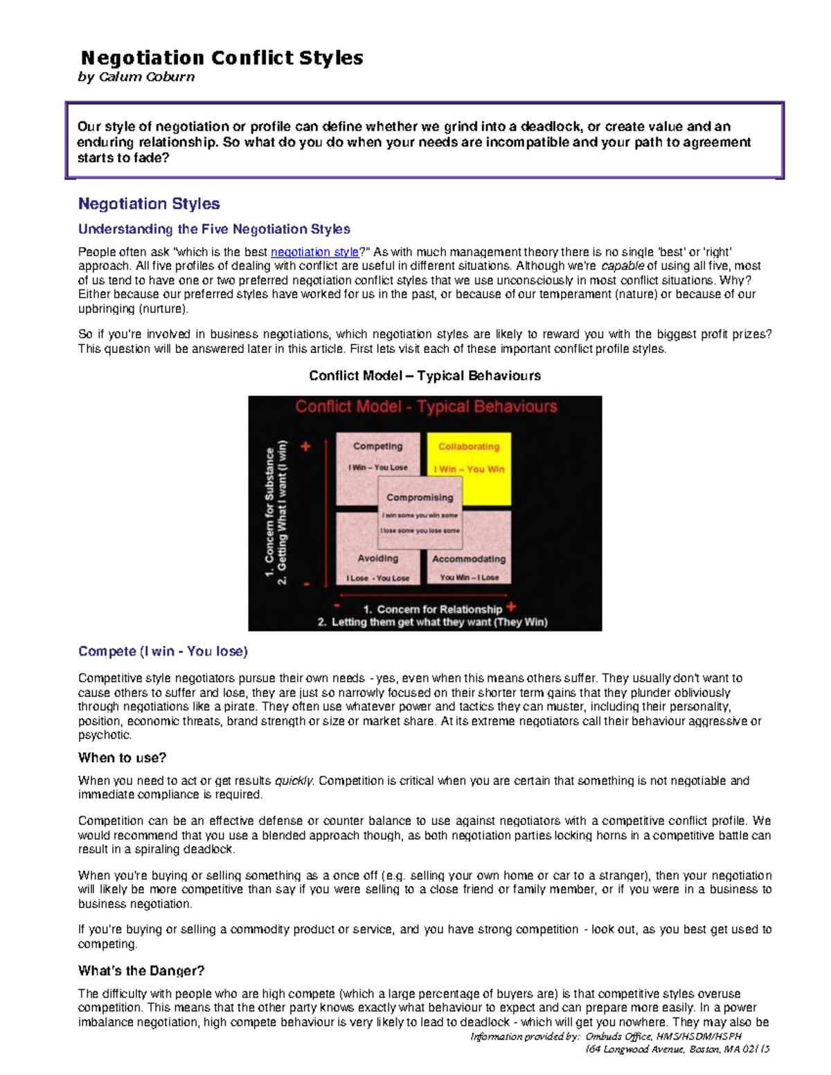 Negotiation Conflict Styles: Understanding Five Key Approaches - Studocu