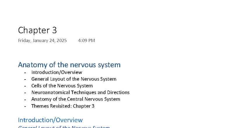 PSYC 271 - Chapter 3: Anatomy of the Nervous System Overview - Studocu