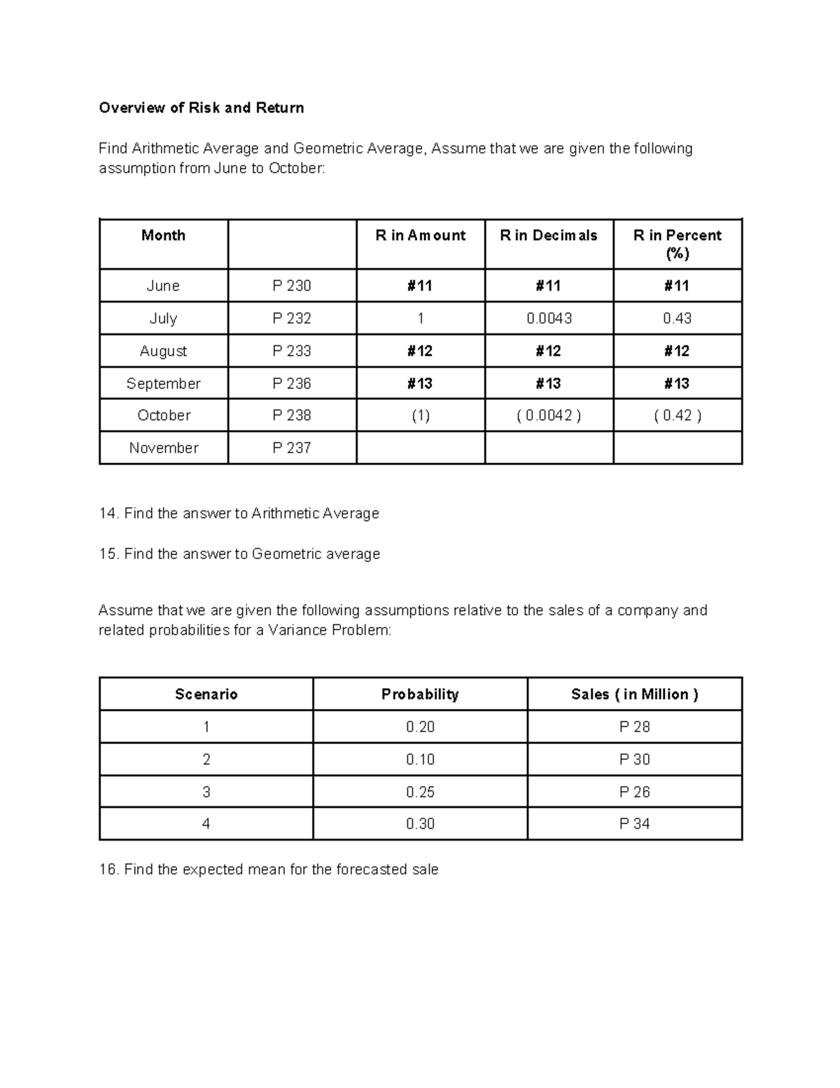 2 Cap Mark Questionnaire- Overview of Risk and Return - Overview of ...