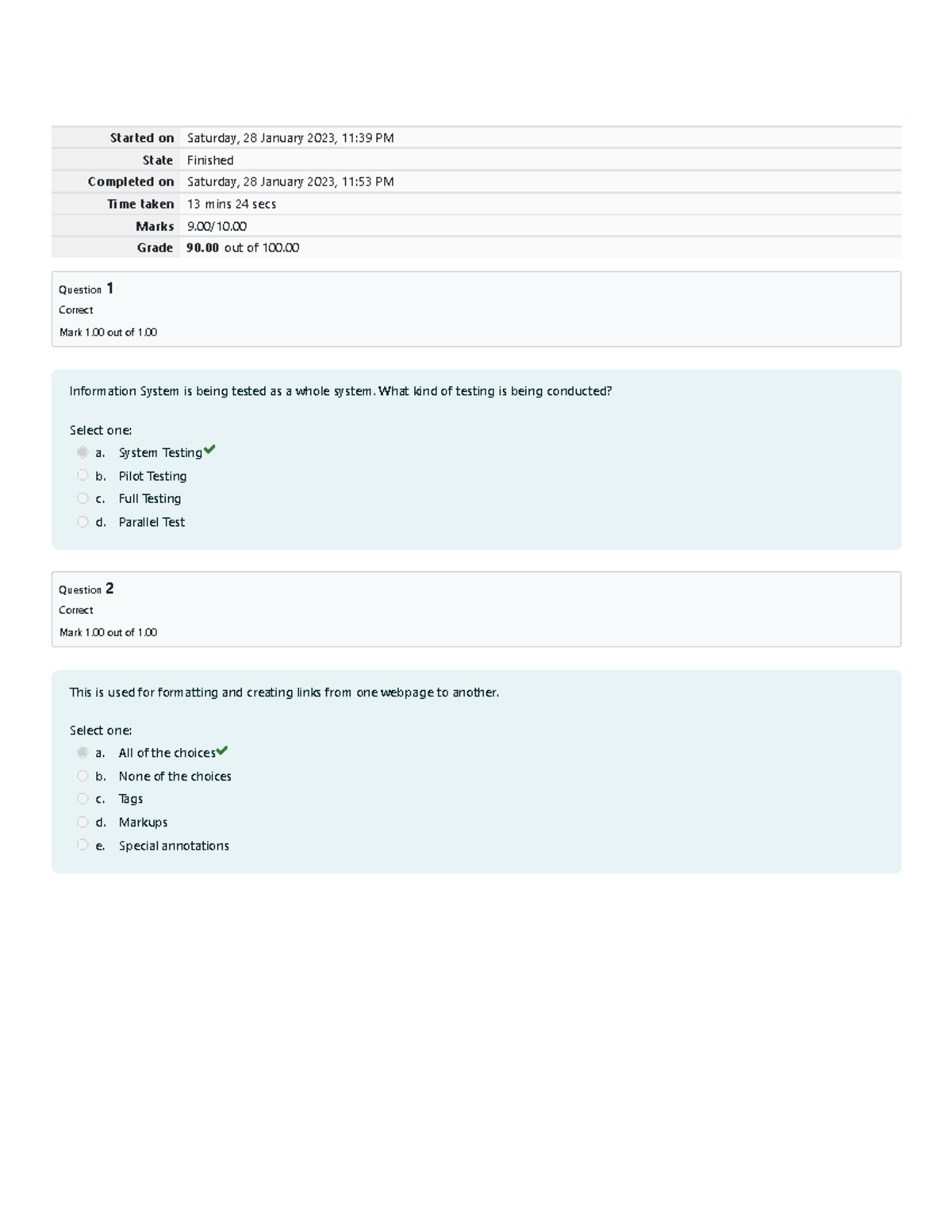Final Quiz 2 Attempt review sad - Started on Saturday, 28 January 2023 ...