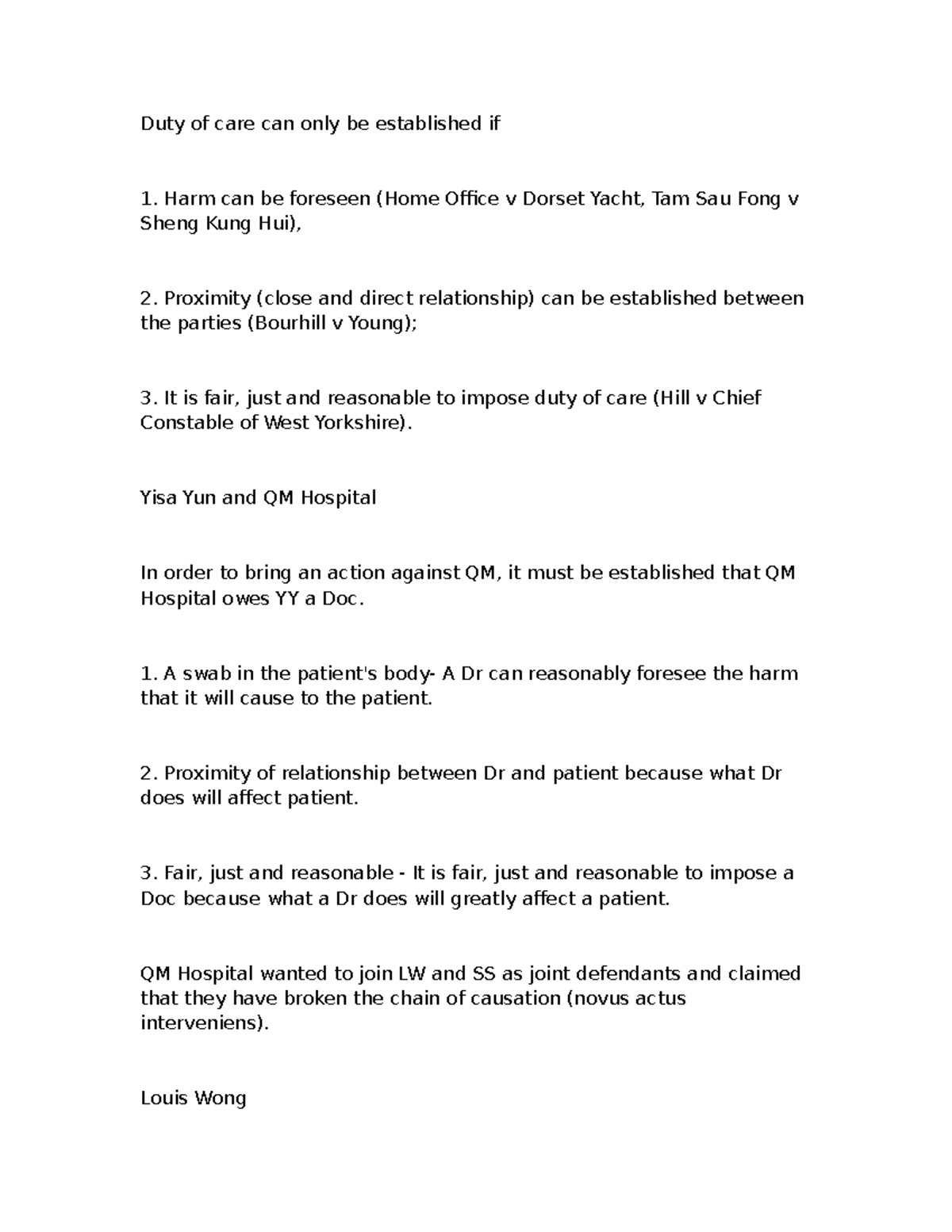 Duty of Care Analysis: Key Cases and Principles in Law - Studocu