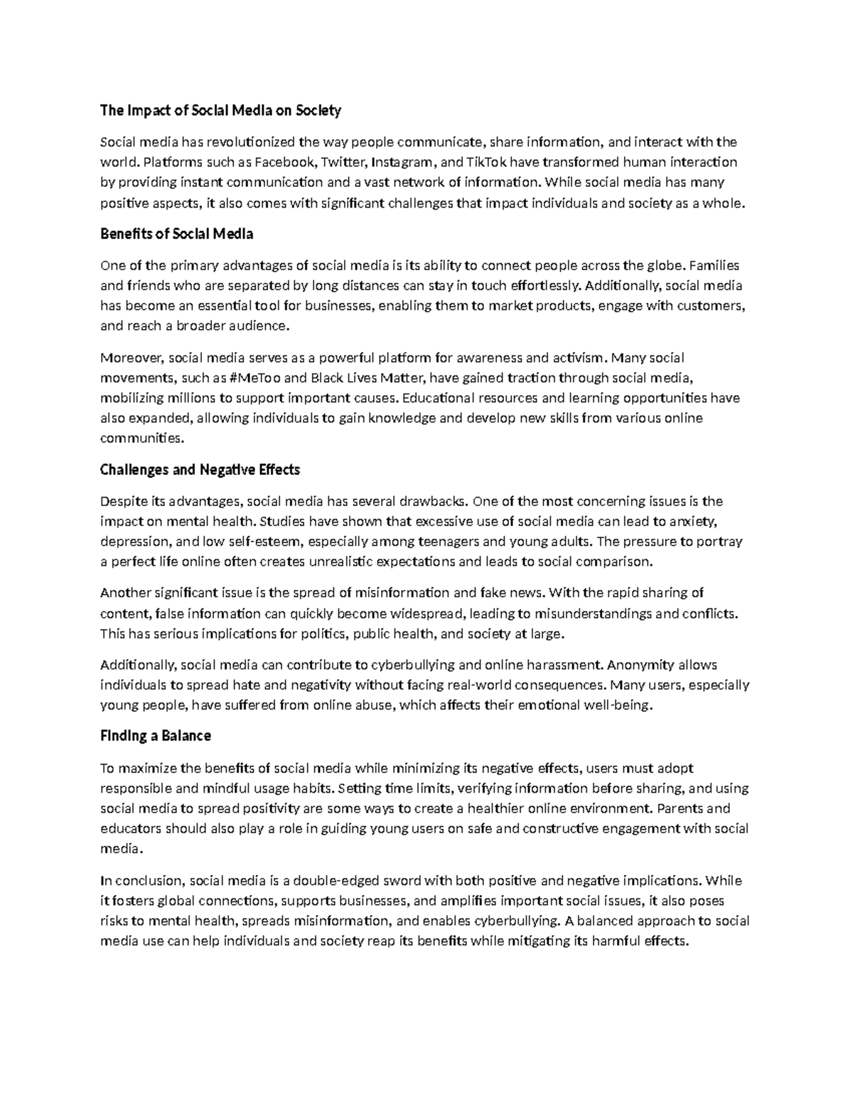 The Impact of Social Media on Society - Platforms such as Facebook ...