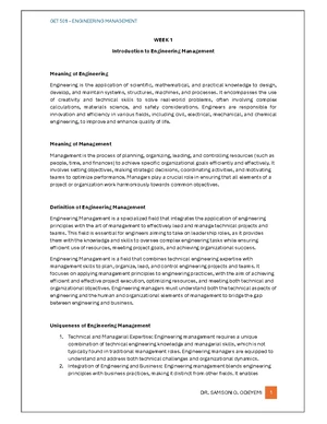 GET 501 ENGINEERING MANAGEMENT WEEK 3: Creating a Viable Organization ...