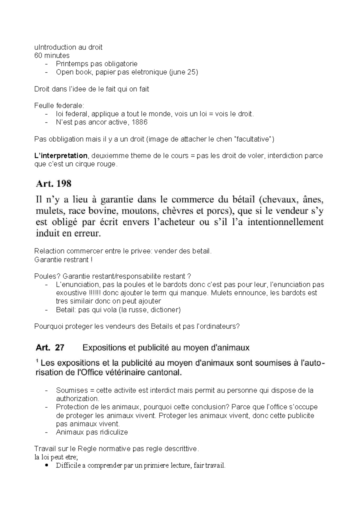 Introduction au Droit - Cours 60 minutes Printemps (Droit 2) - Studocu