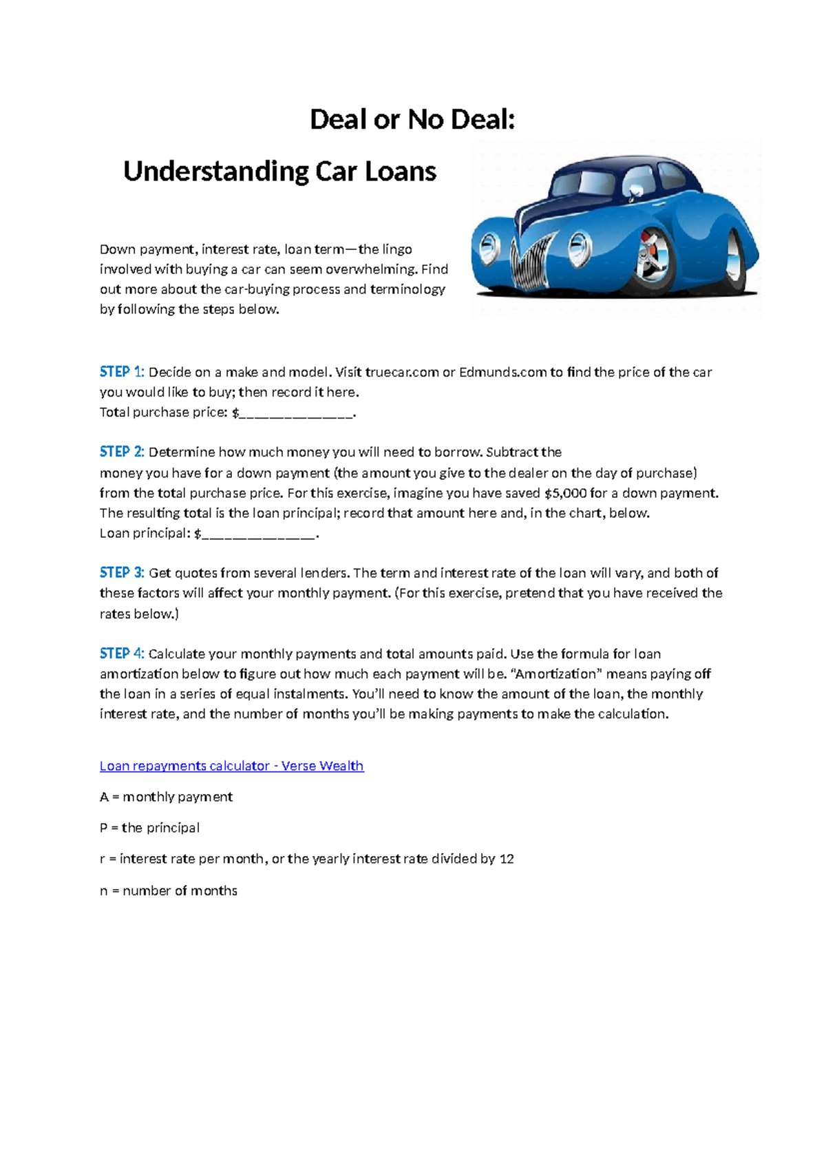 Car Loan Process Practice Tool: Deal or No Deal Guide - Studocu