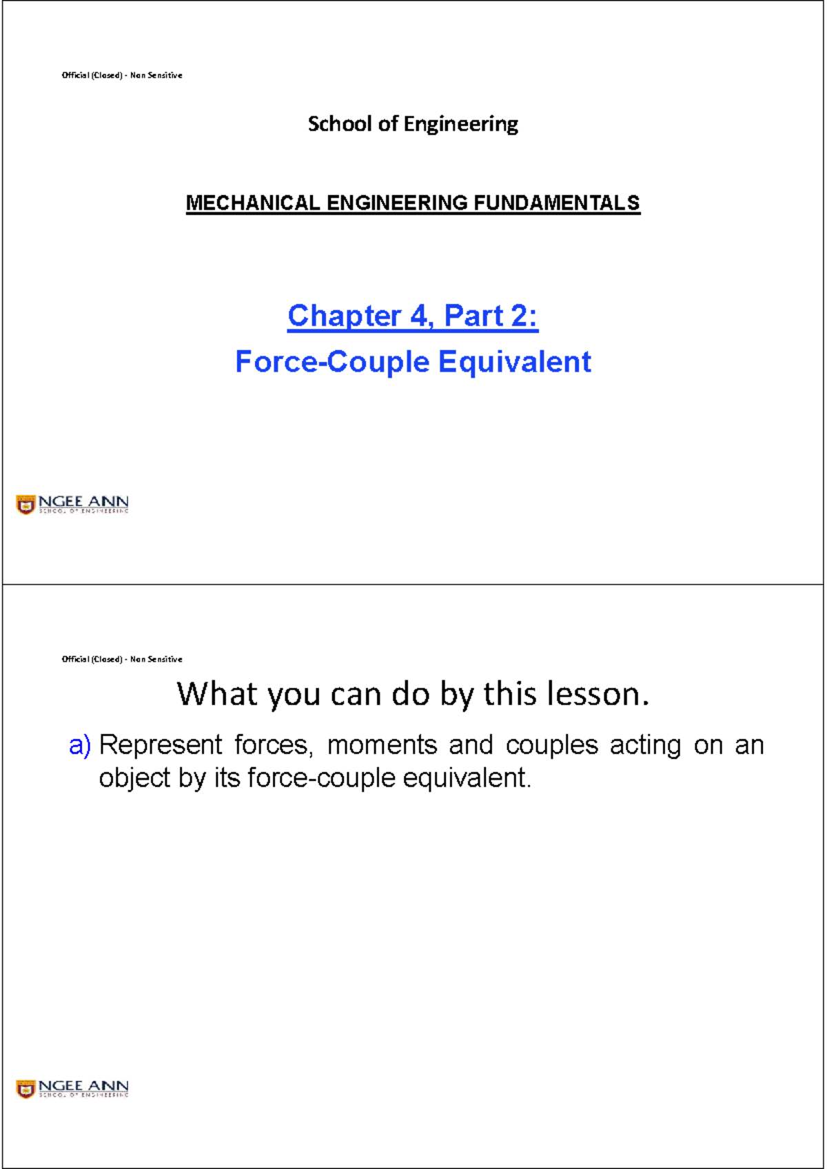 ME 101: Mechanical Engineering Fundamentals - Chapter 4.2 Equivalent ...