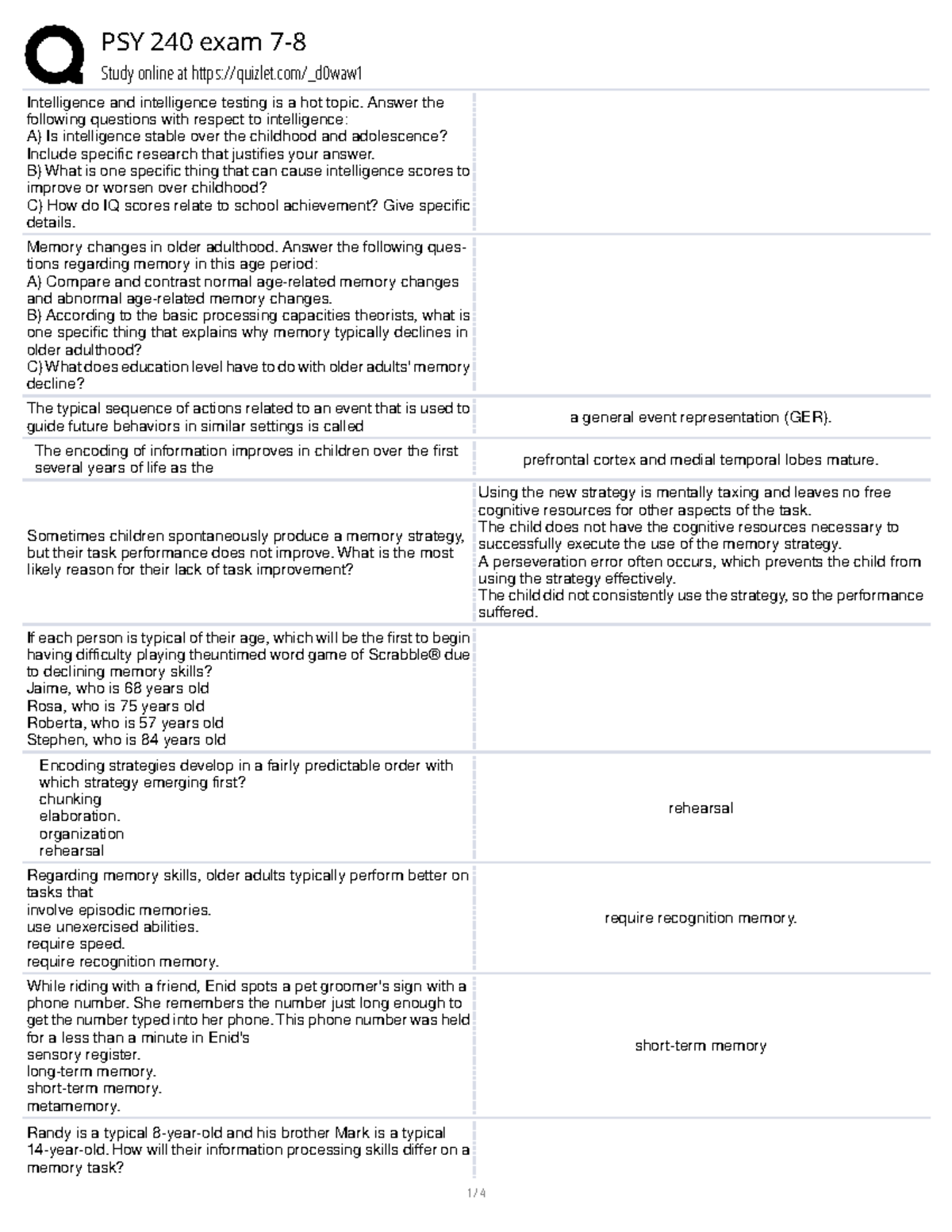 PSY 240 Final Exam Study Notes on Intelligence and Memory - Studocu