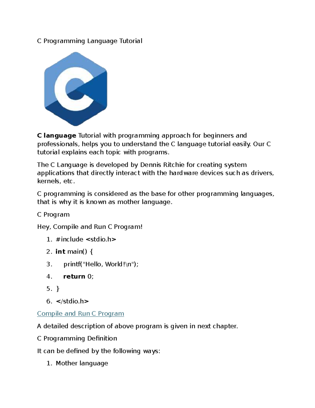 C Programming Language Tutorial: A Comprehensive Guide for Beginners ...