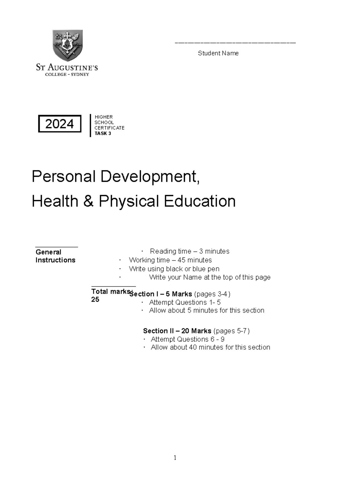 2024 HSC Task 3 PDHPE Core 1 Questions - Alternate Paper 3 - Studocu
