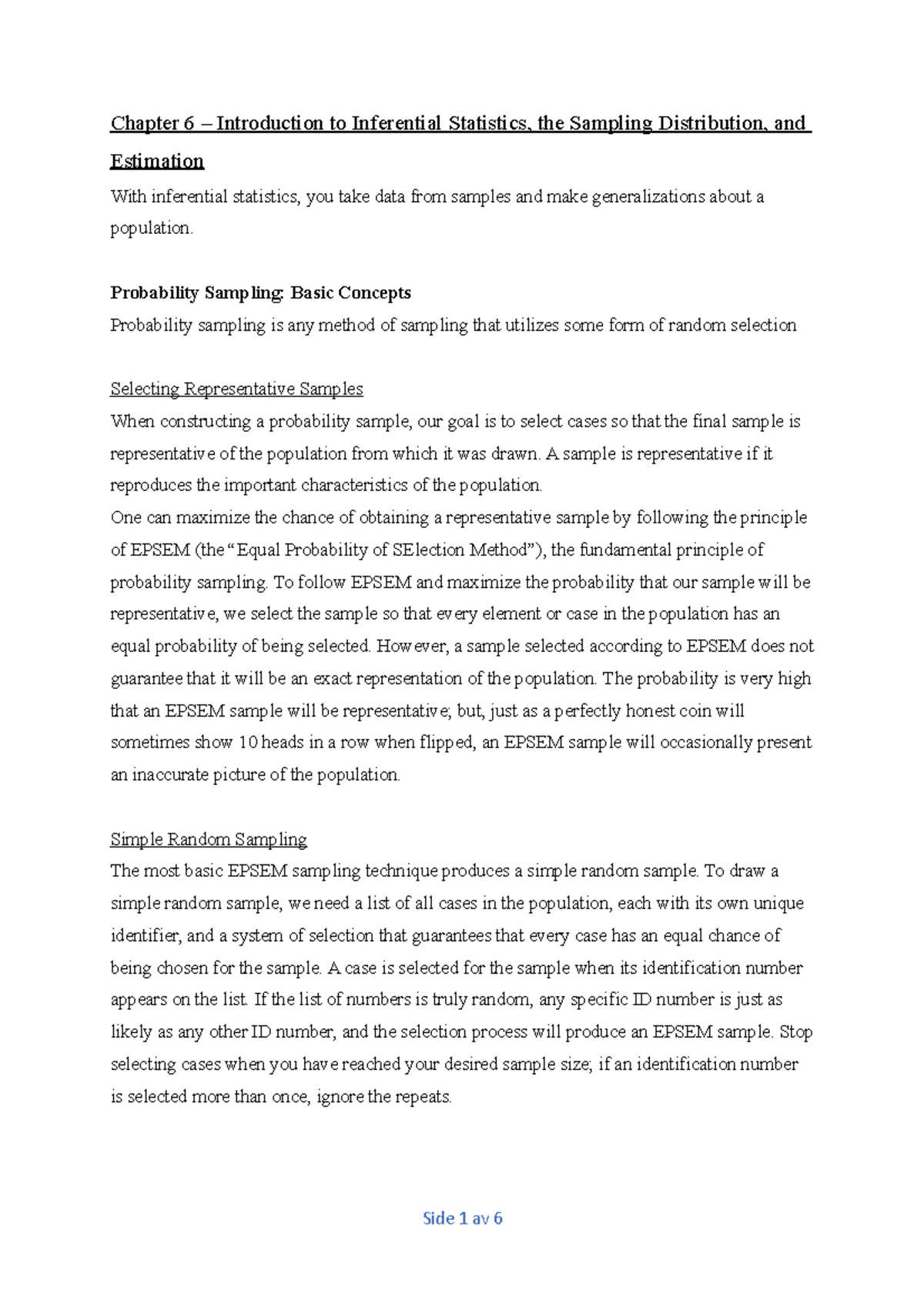 Chapter 6 - Inferential Statistics: Sampling Distributions & Estimation ...