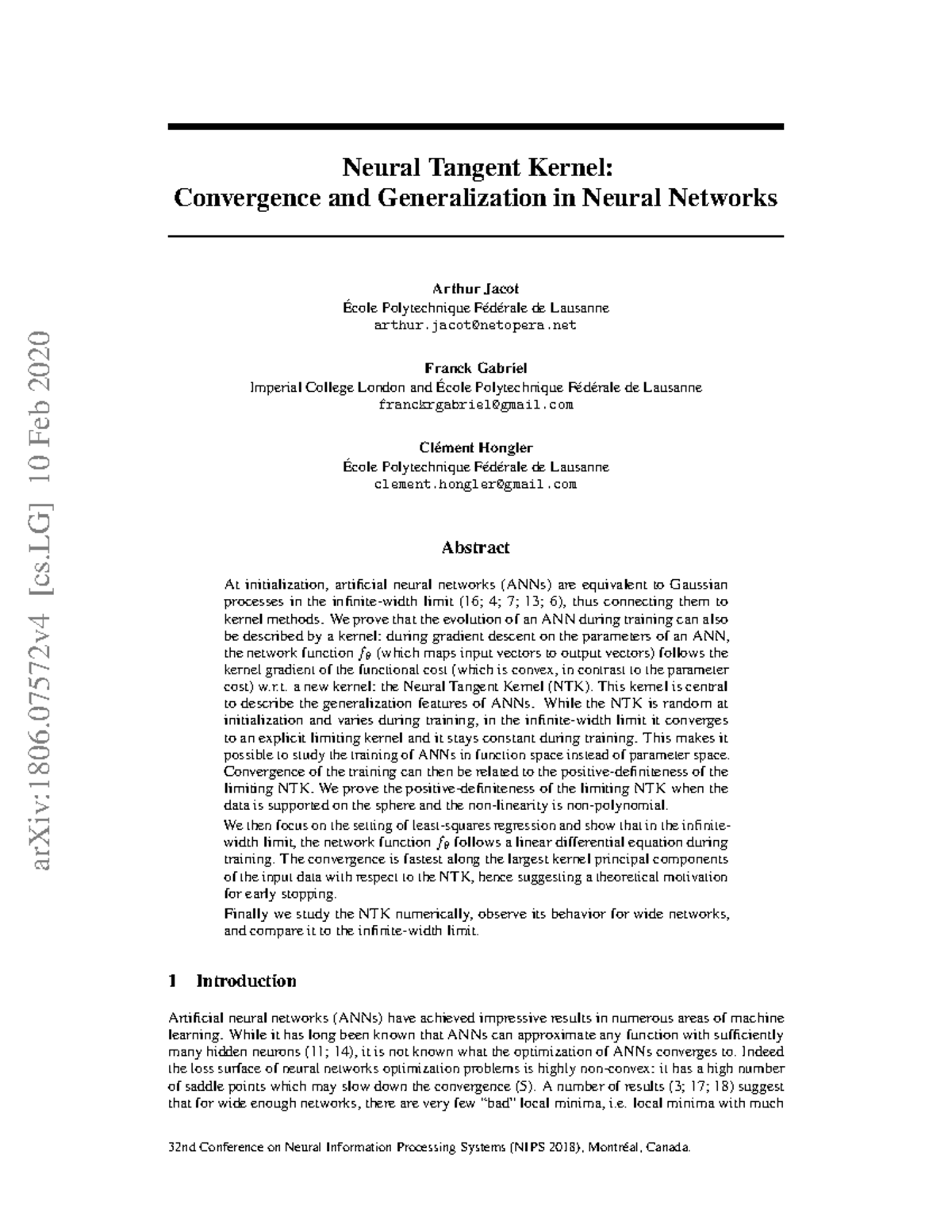Neural Tangent Kernel Convergence and Generalization in Neural Networks ...
