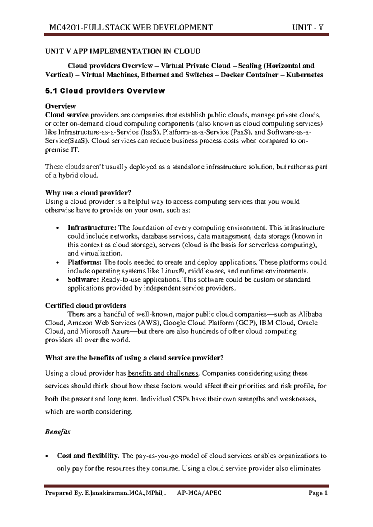UNIT V: App Implementation in Cloud - Providers, Scalability & VPC ...