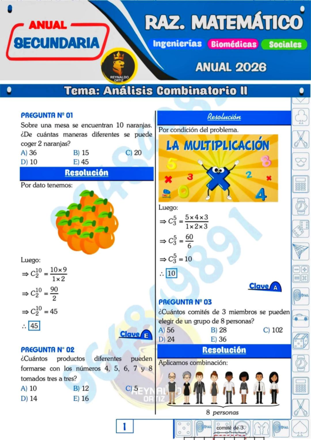 Análisis Combinatorio II - RAZ. MATEMÁTICO ANUAL SECUNDARIA 2026 - Studocu