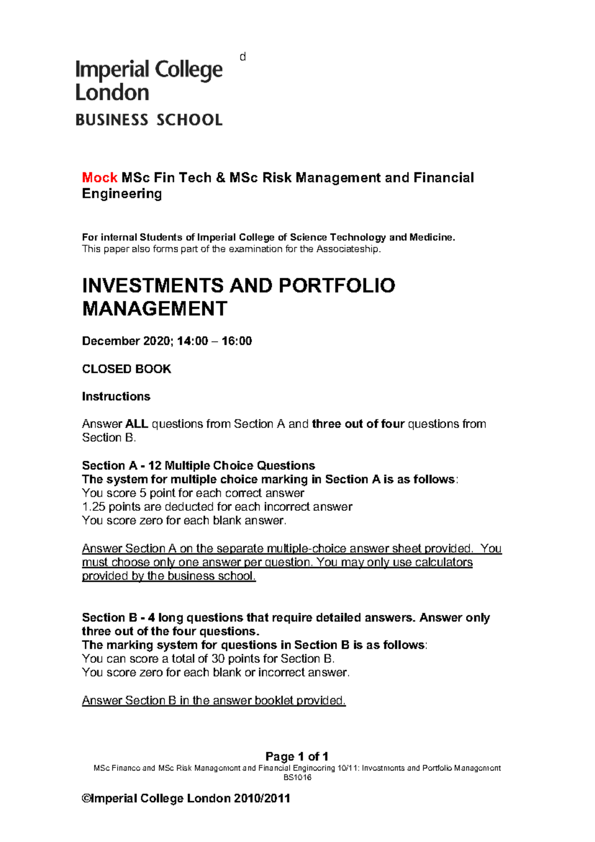MSc Fin Tech & Risk Management: Investments & Portfolio Management ...