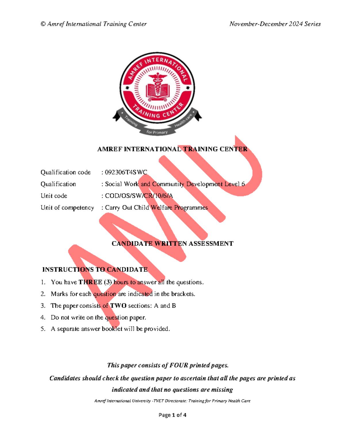 Child Welfare Programs Assessment - AMREF 092306T4SWC Level 6 - Studocu