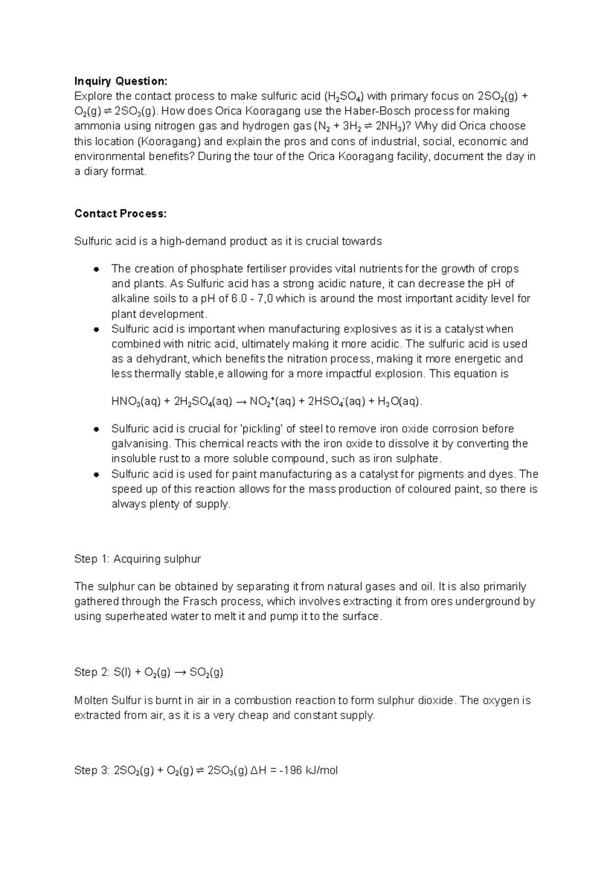 Contact Process: Sulfuric Acid Production & Orica Kooragang Insights ...