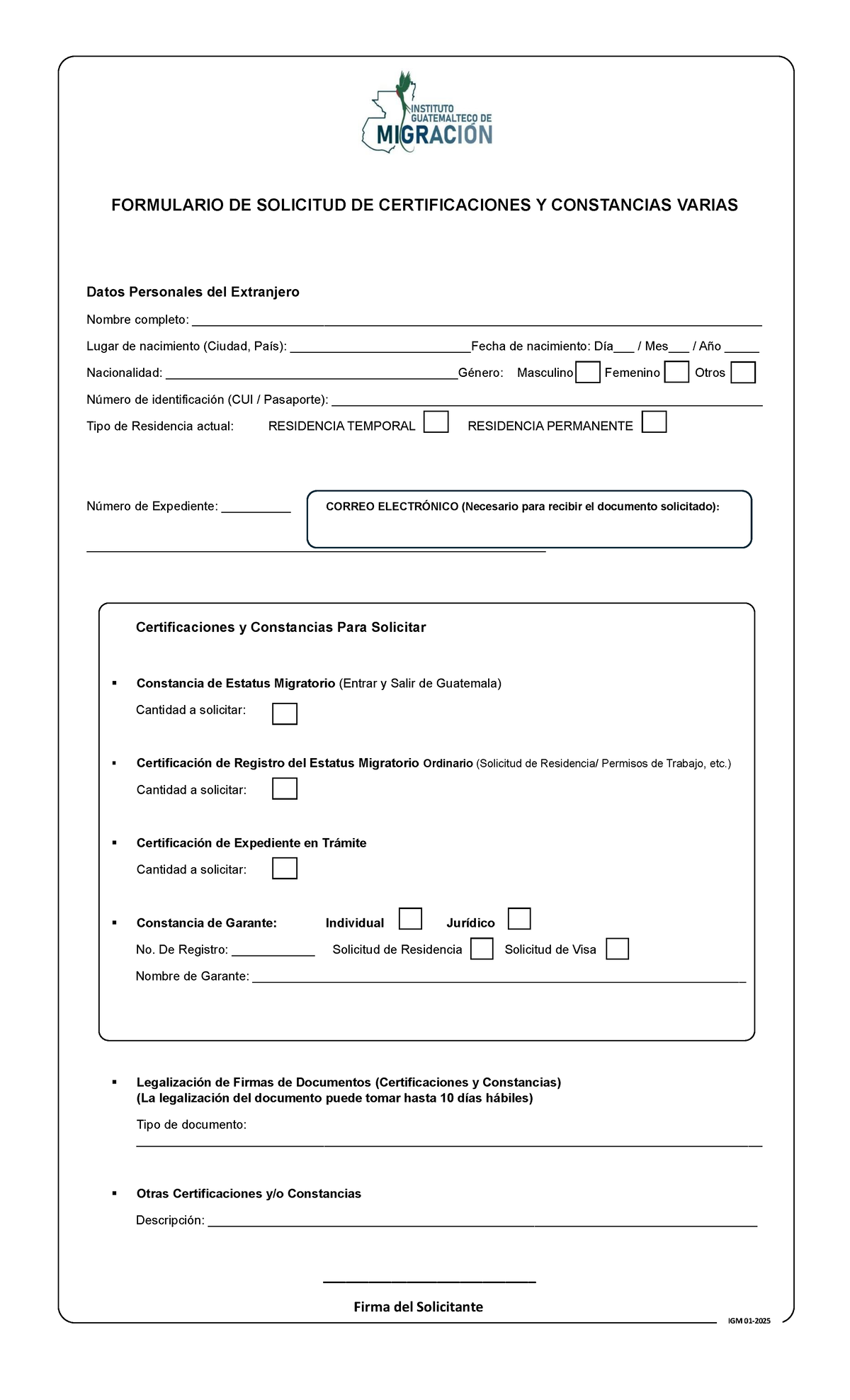 Solicitud de Certificaciones y Constancias - IGM 01-2025 - Document Preview