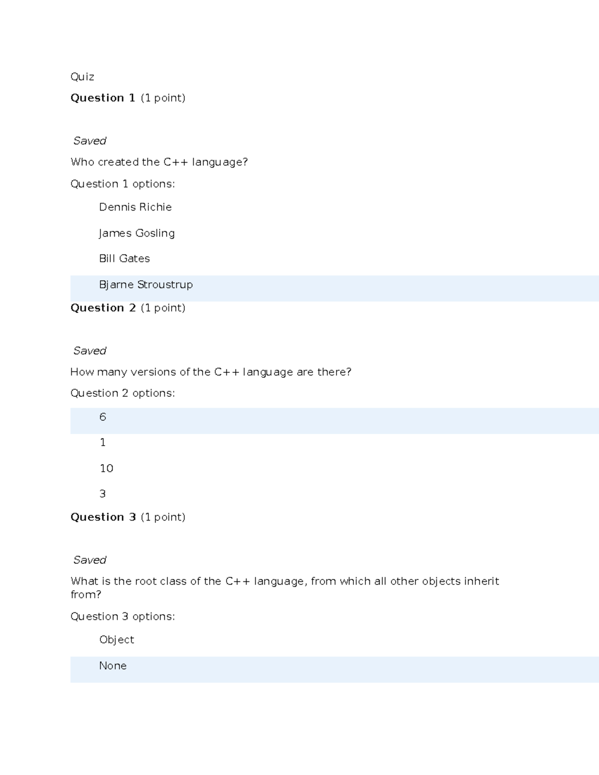 Quiz1 C++ programming - questions and answers - Studocu