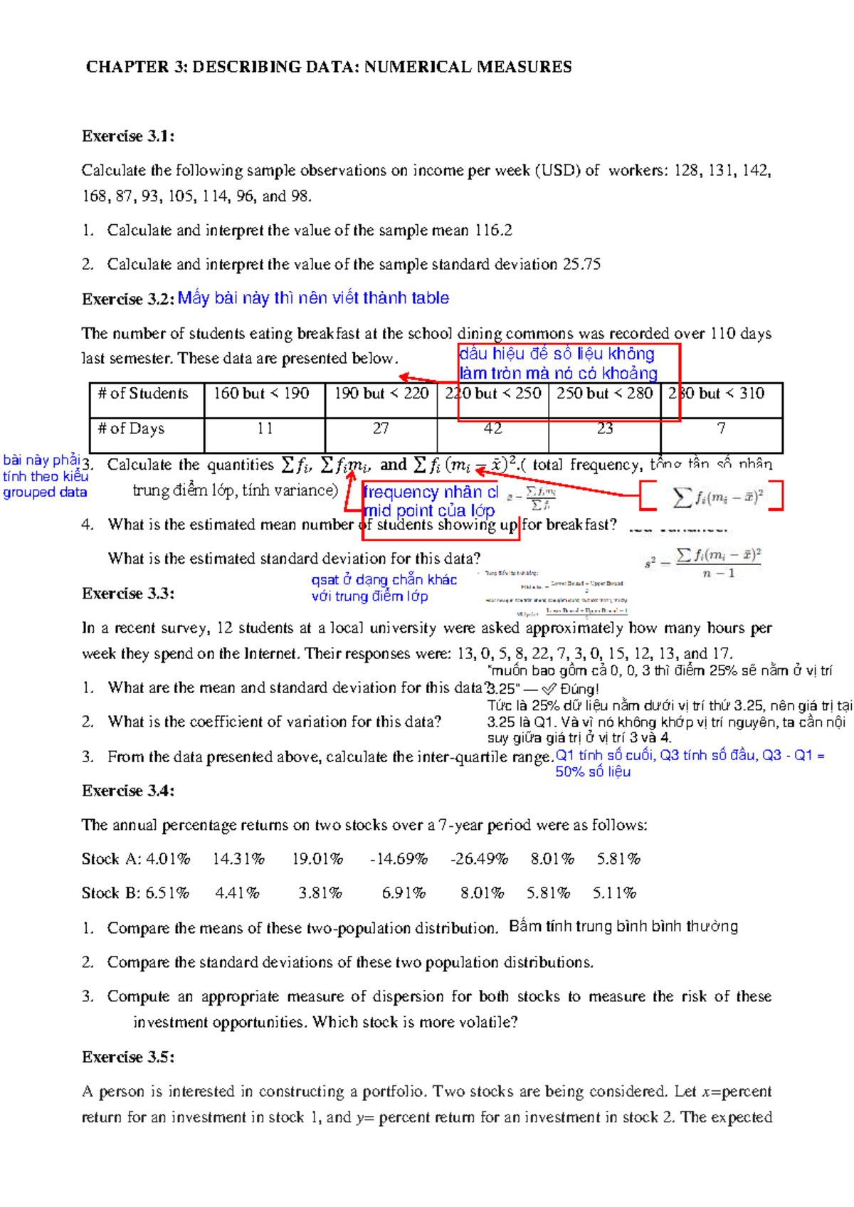 CHAPTER 3: DESCRIBING DATA - NUMERICAL MEASURES EXERCISES - Studocu