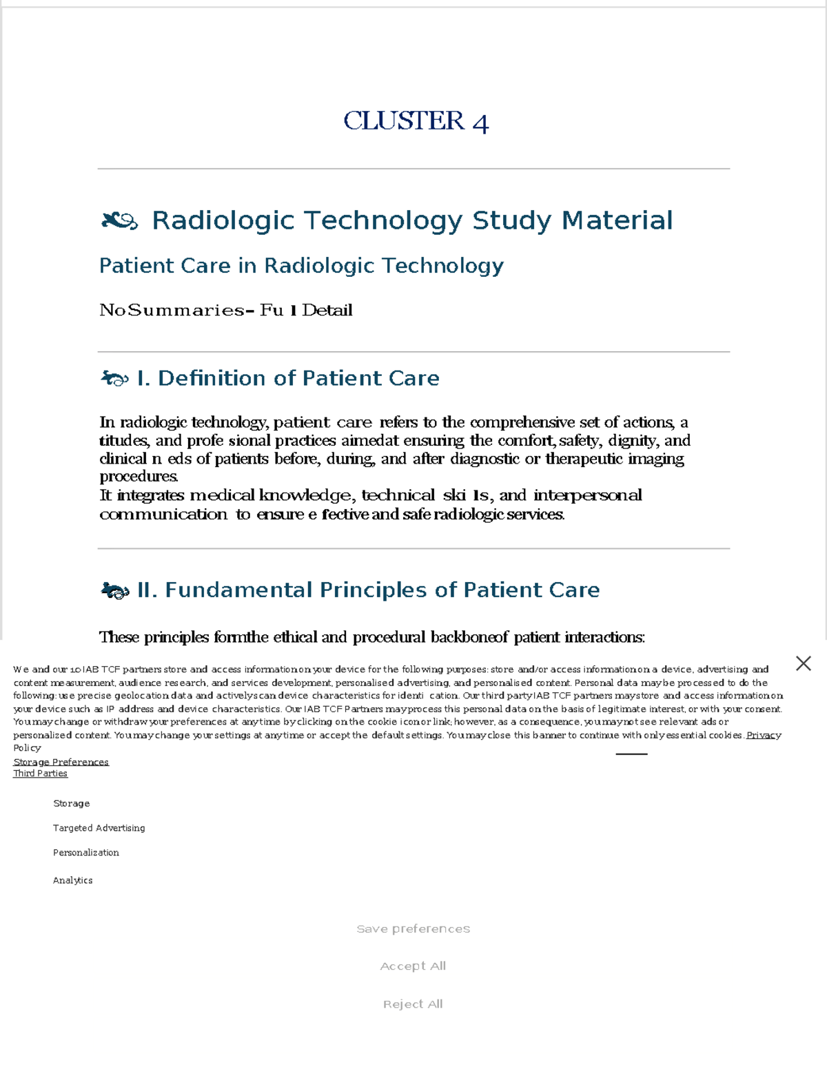CLUSTER 4 Radiologic Technology Study Material: Patient Care Essentials ...