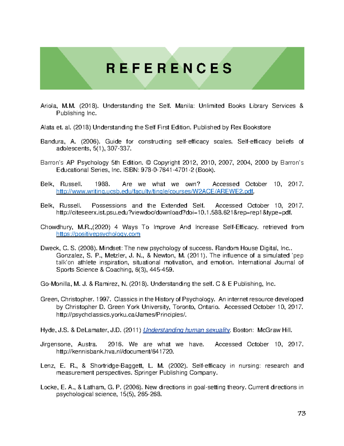 UTS Instructional Material: References for Understanding the Self - Studocu