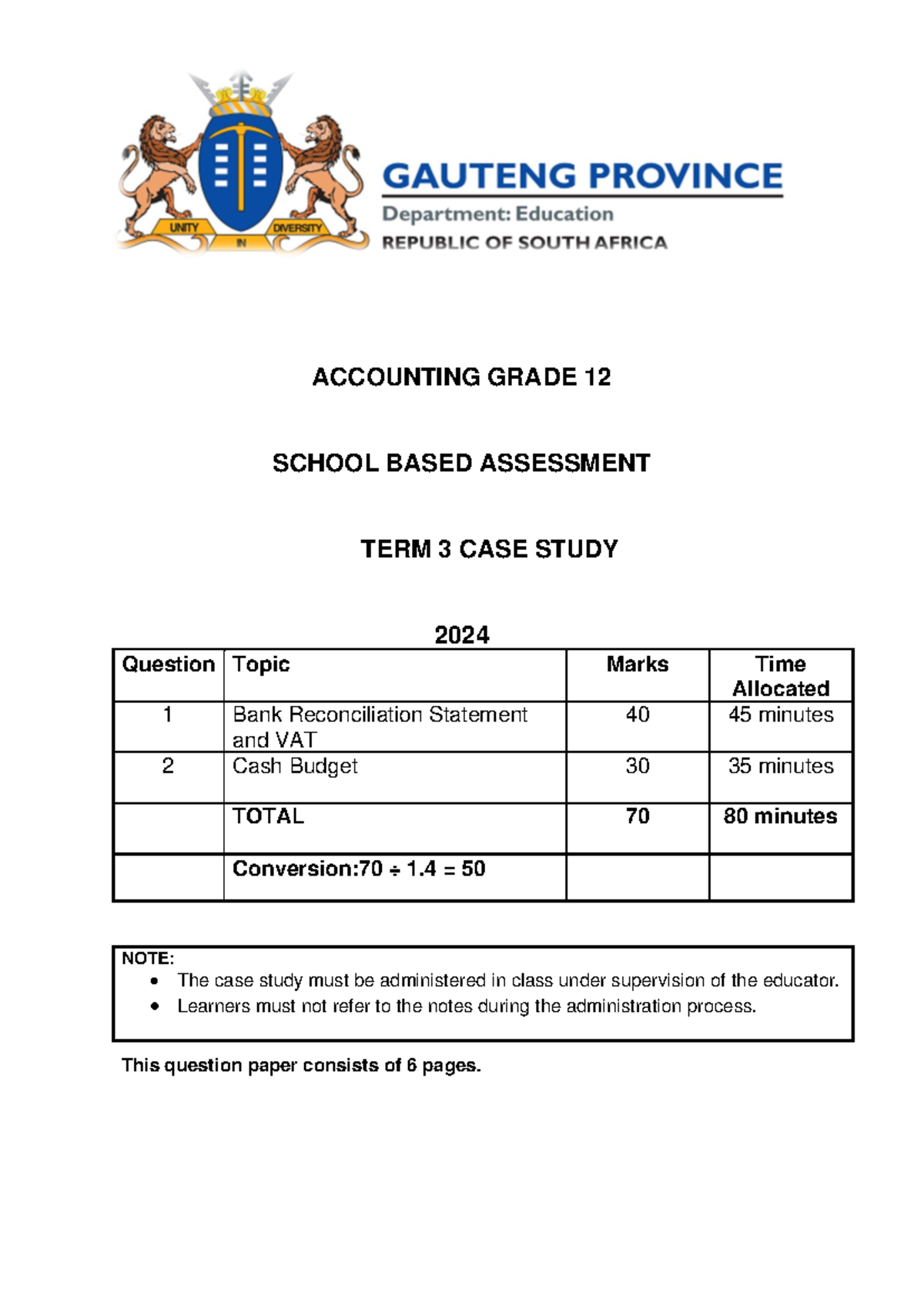 2024 Accounting Grade 12 Case Study - Term 3 Assessment Notes - Studocu